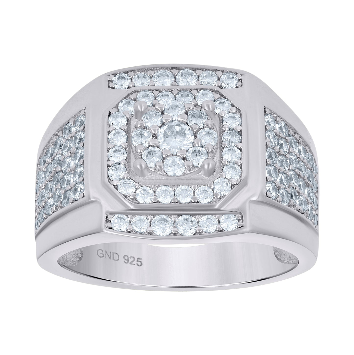 Sterling Silver Mens Cubic Zirconia Square Head Presidential Bridal Anniversary Wedding Engagement Band Ring Sizes 7 To 12