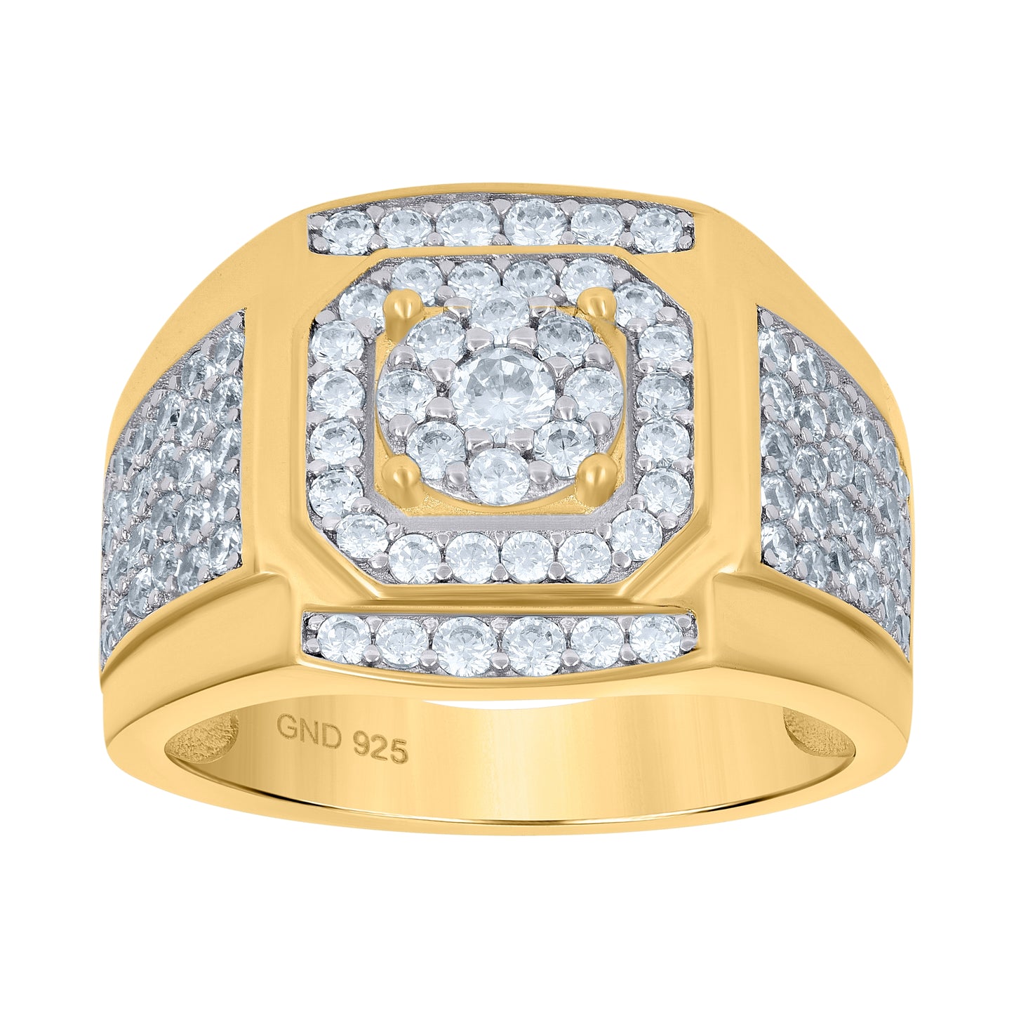 Sterling Silver Yellow-Tone Mens Cubic Zirconia Square Head Presidential Bridal Anniversary Wedding Engagement Band Ring Sizes 7 To 12