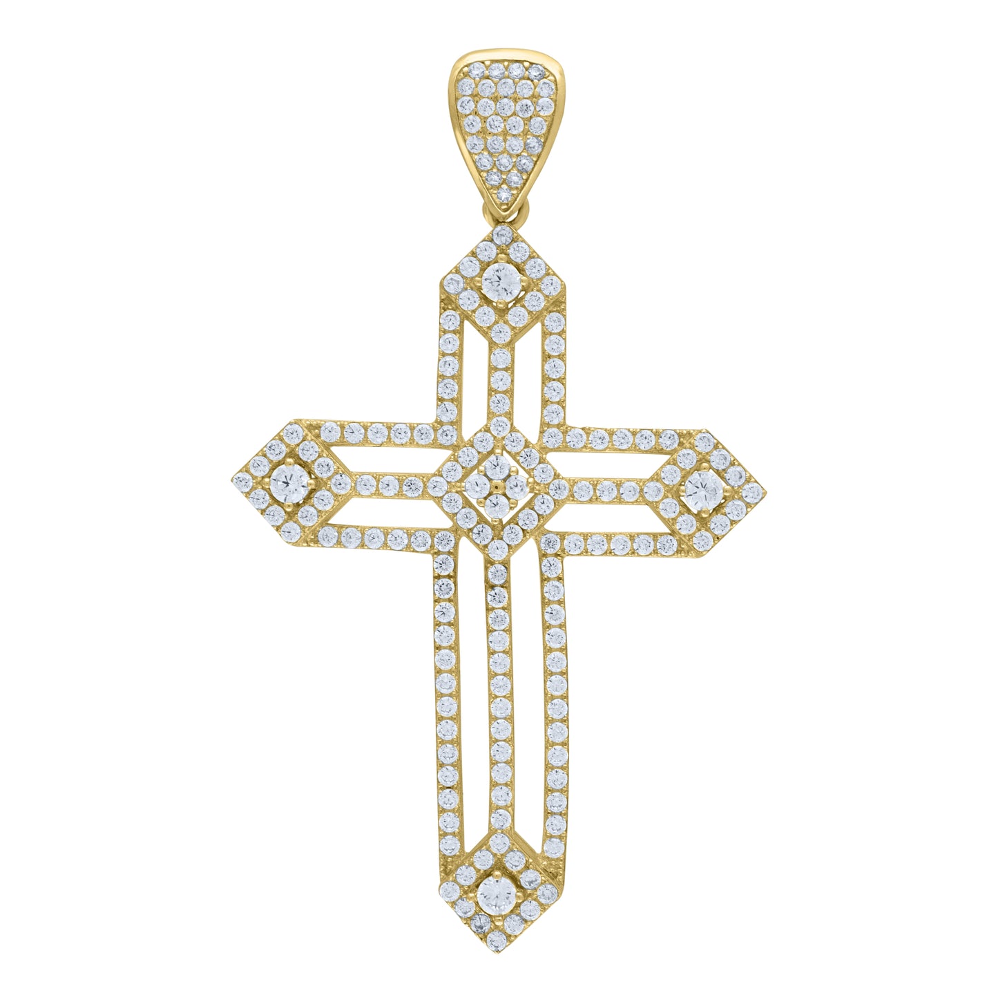 10K Yellow Gold Mens Cubic-Zirconia Cross Religious Charm Pendant