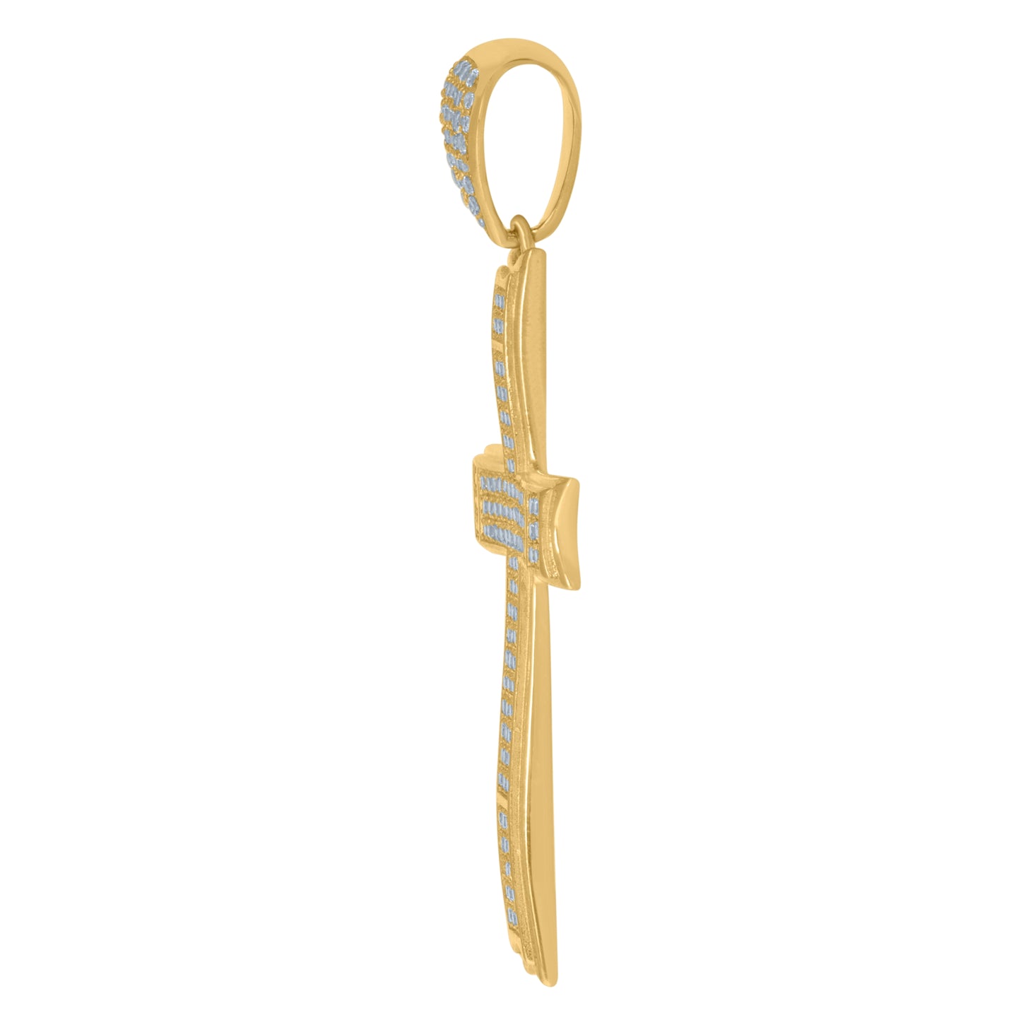 10K Yellow Gold Mens Cubic-Zirconia Cross Religious Charm Pendant