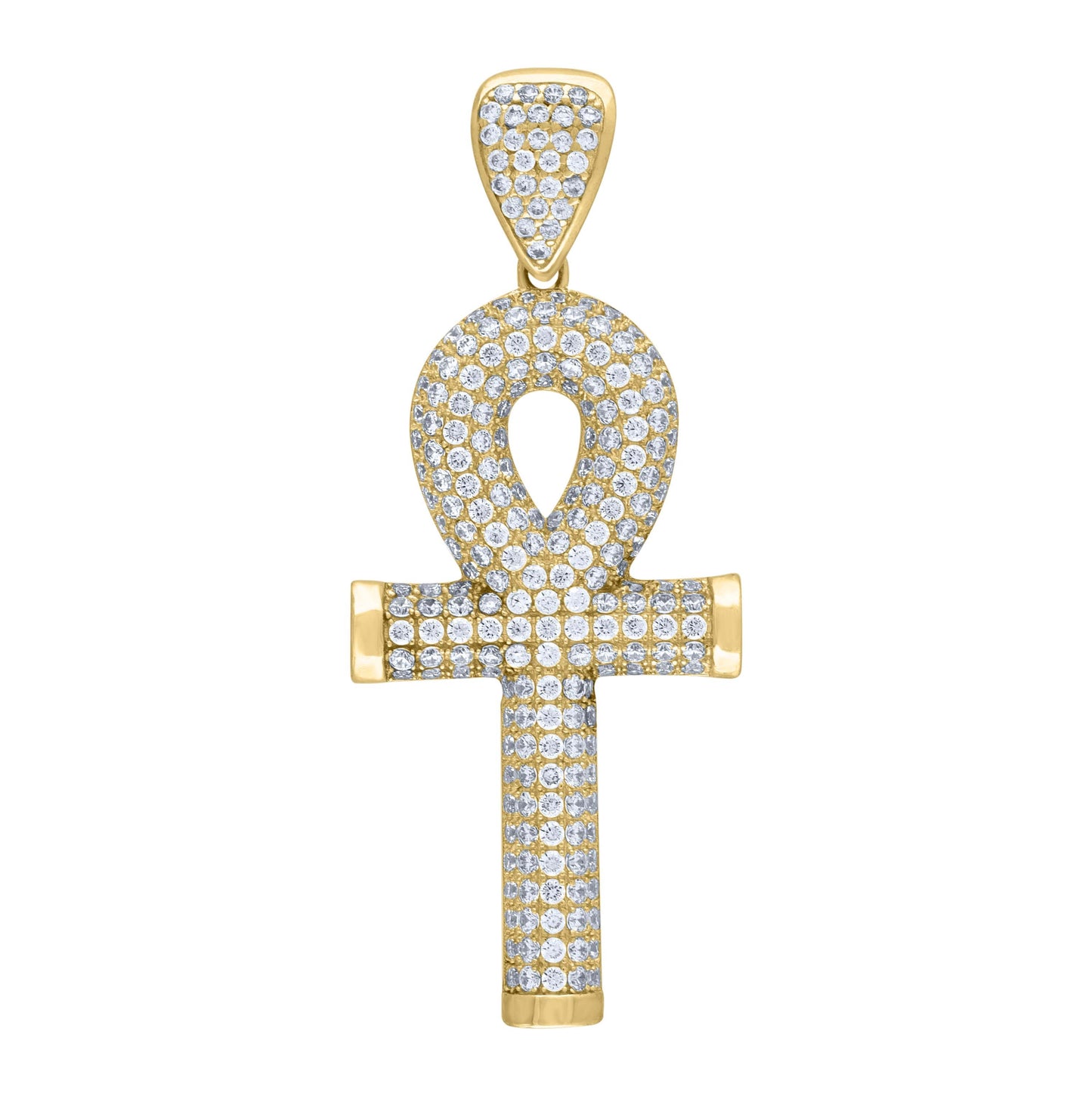 10K Yellow Gold Mens Cubic-Zirconia Egyptian Ankh Cross Religious Charm Pendant