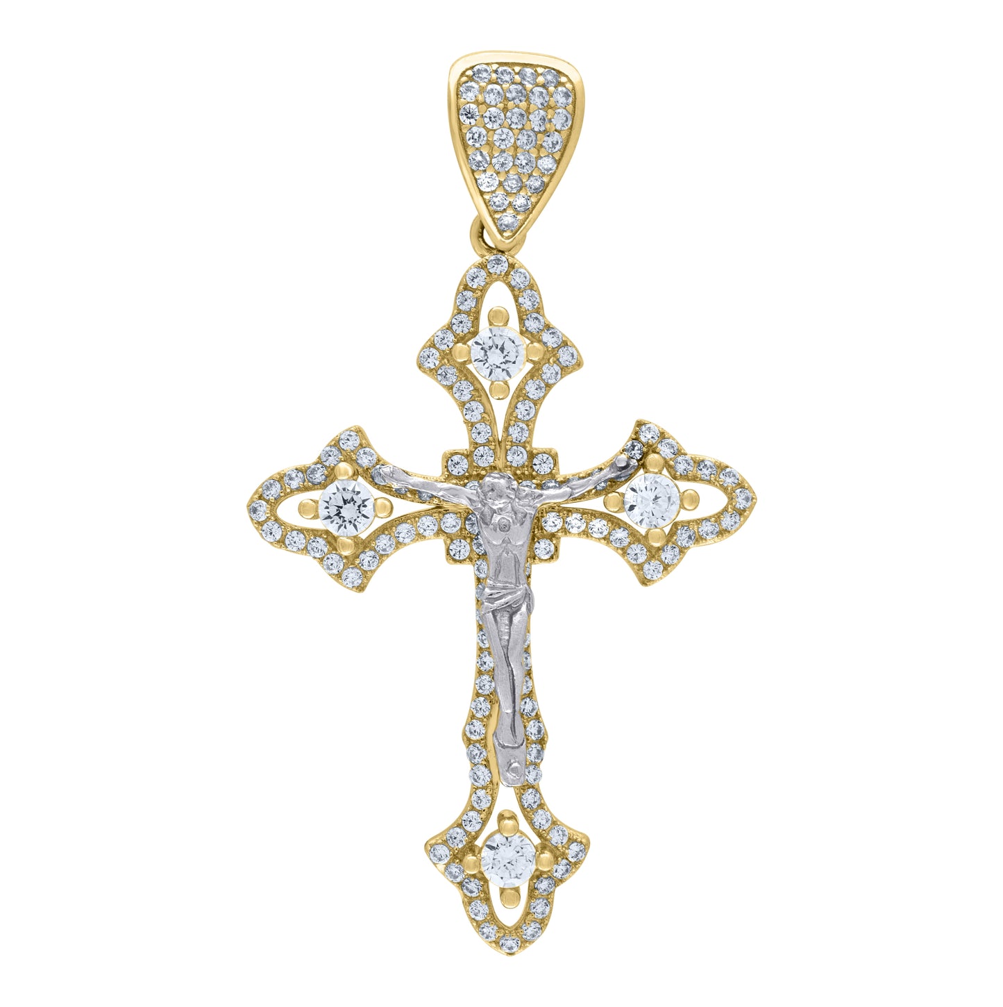 10K Two-tone Gold Mens Cubic-Zirconia Crucifix Cross Religious Charm Pendant