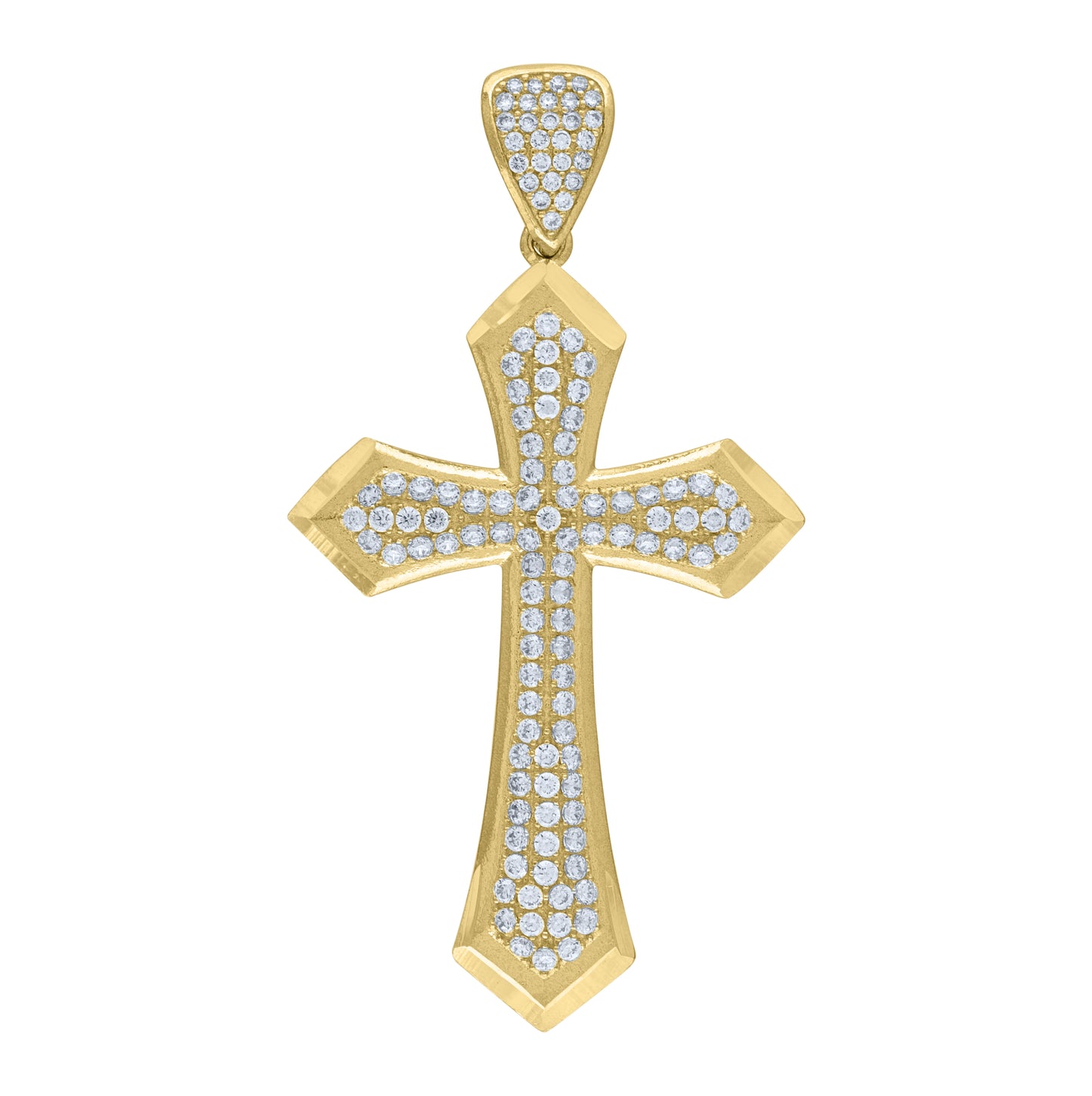10K Yellow Gold Mens Cubic-Zirconia Cross Religious Charm Pendant