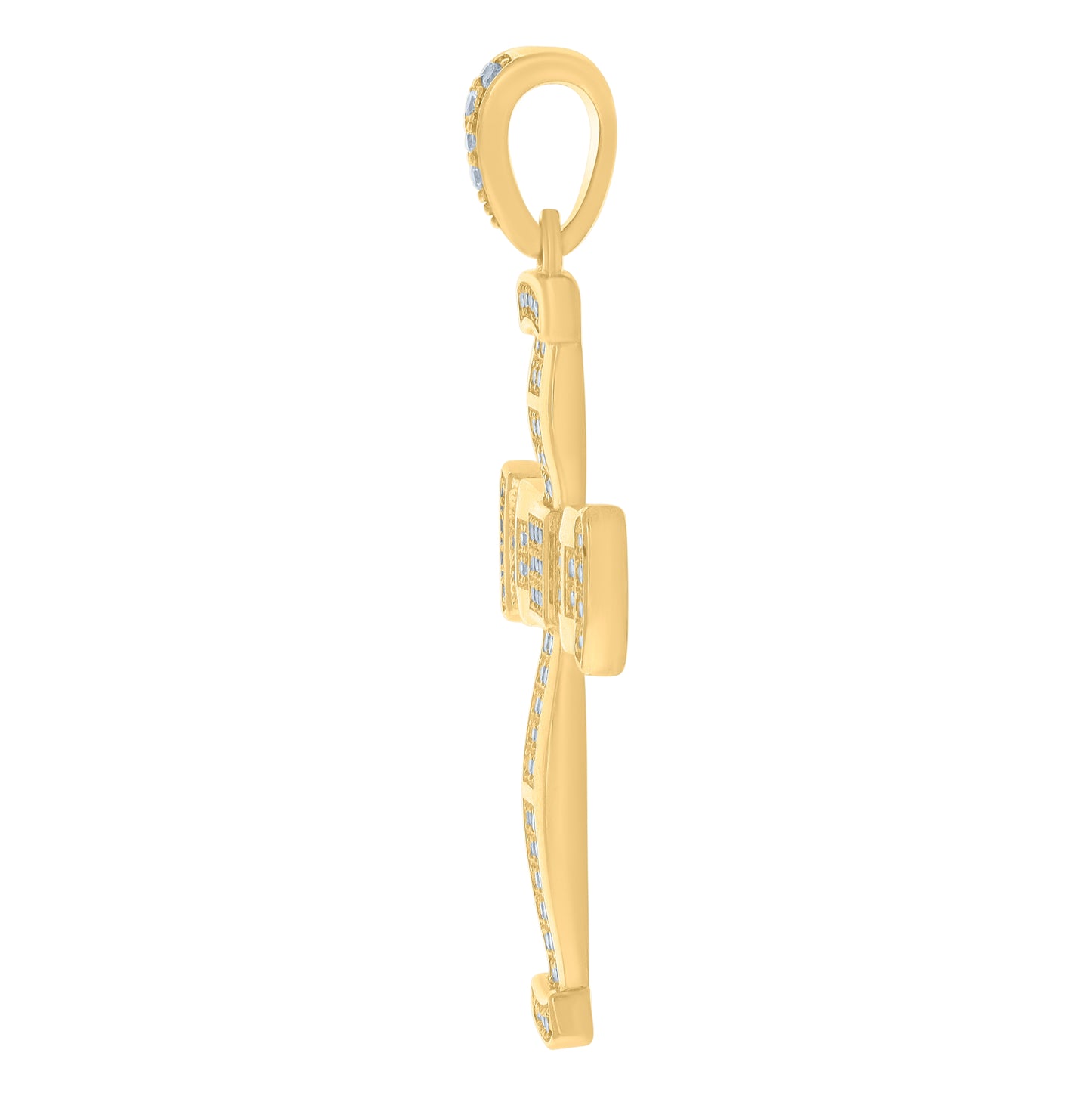 10K Yellow Gold Men Cubic-Zirconia Cross Religious Charm Pendant