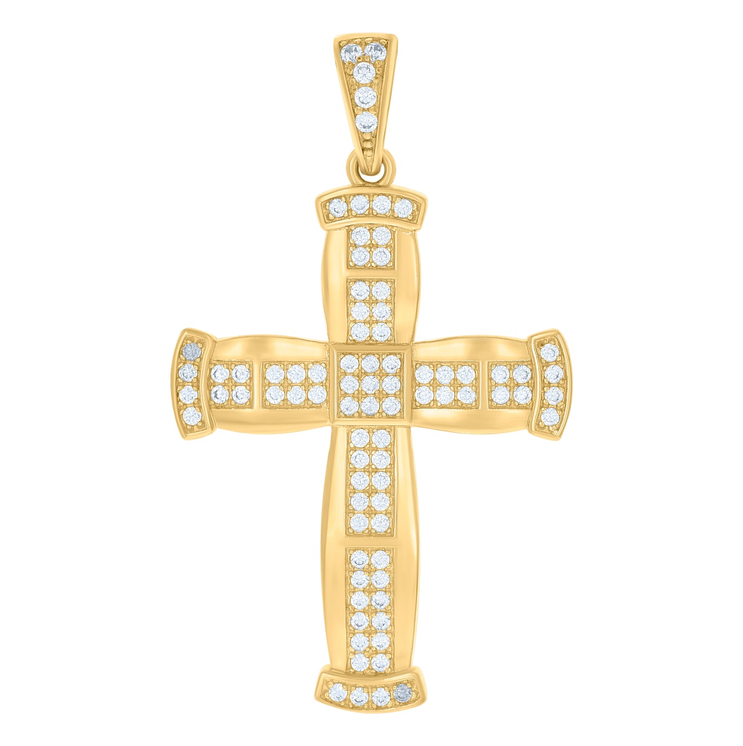10K Yellow Gold Men Cubic-Zirconia Cross Religious Charm Pendant