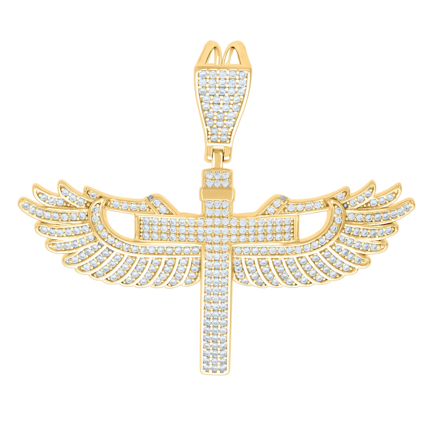 Sterling Silver Yellow-Tone Mens Cubic-Zirconia Angel Wings Cross Religious Pendant