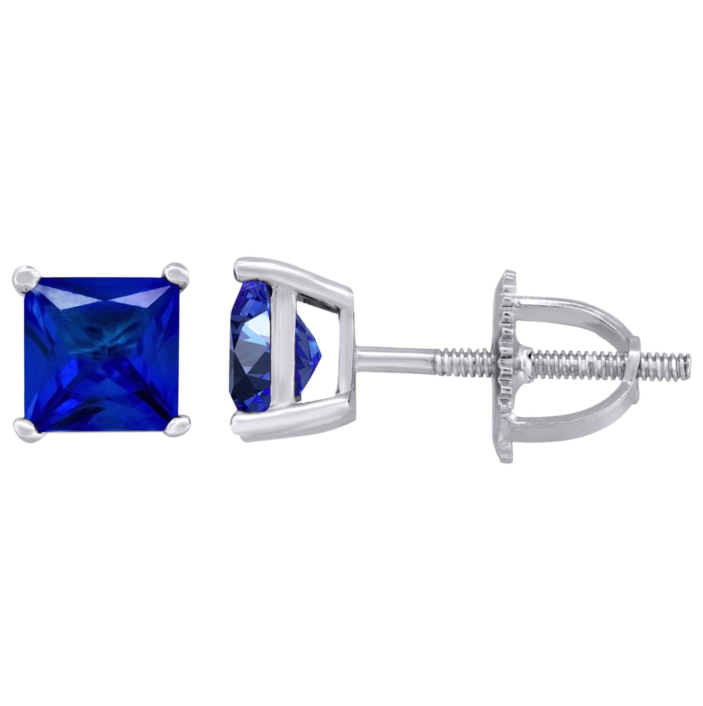 Sterling Silver Womens Princess Cut Cubic Zirconia 5mm Square Classic Studs Earrings