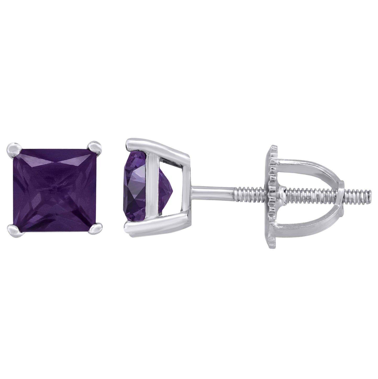 Sterling Silver Womens Princess Cut Cubic Zirconia 5mm Square Classic Studs Earrings