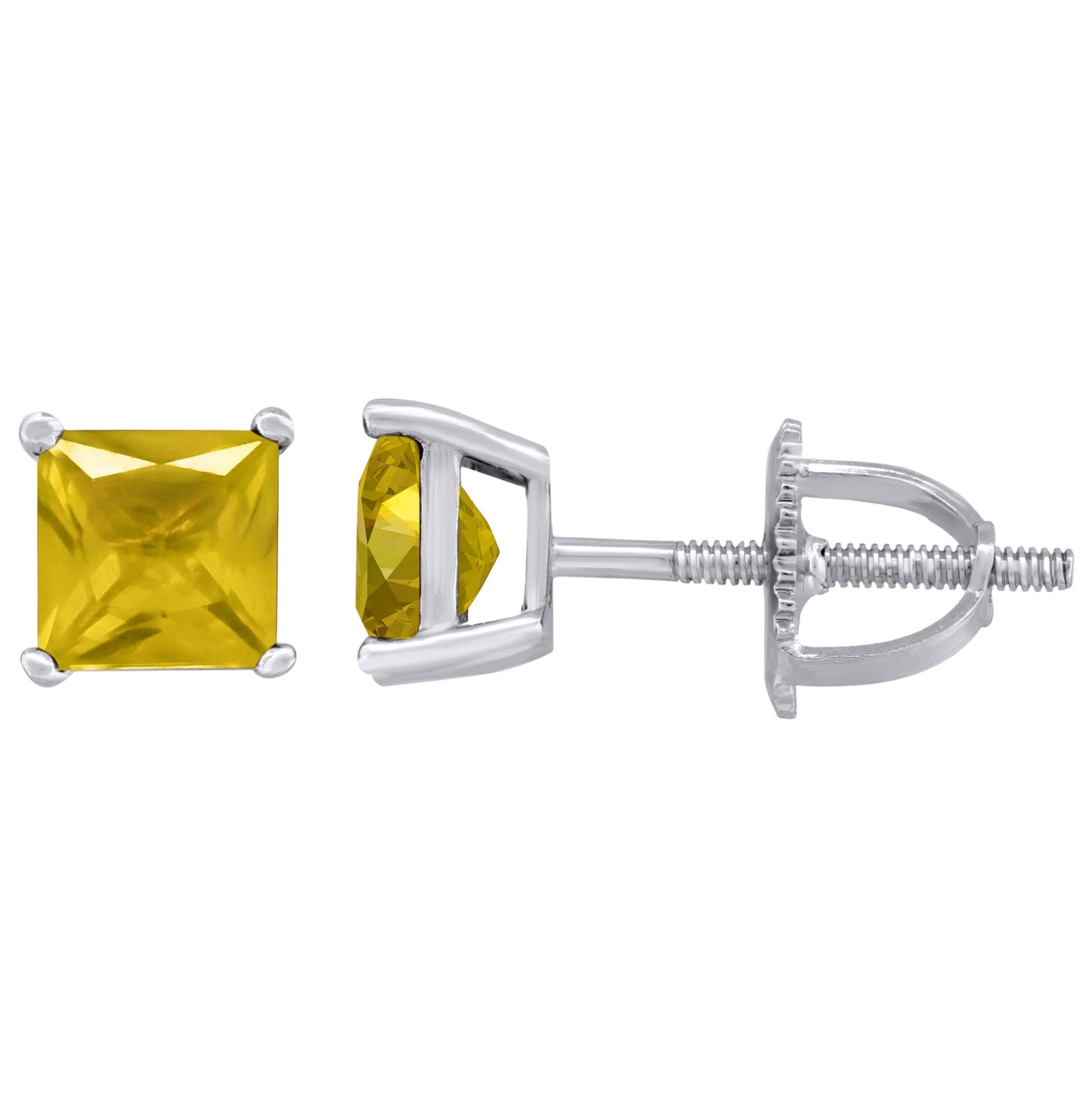 Sterling Silver Womens Princess Cut Cubic Zirconia 5mm Square Classic Studs Earrings