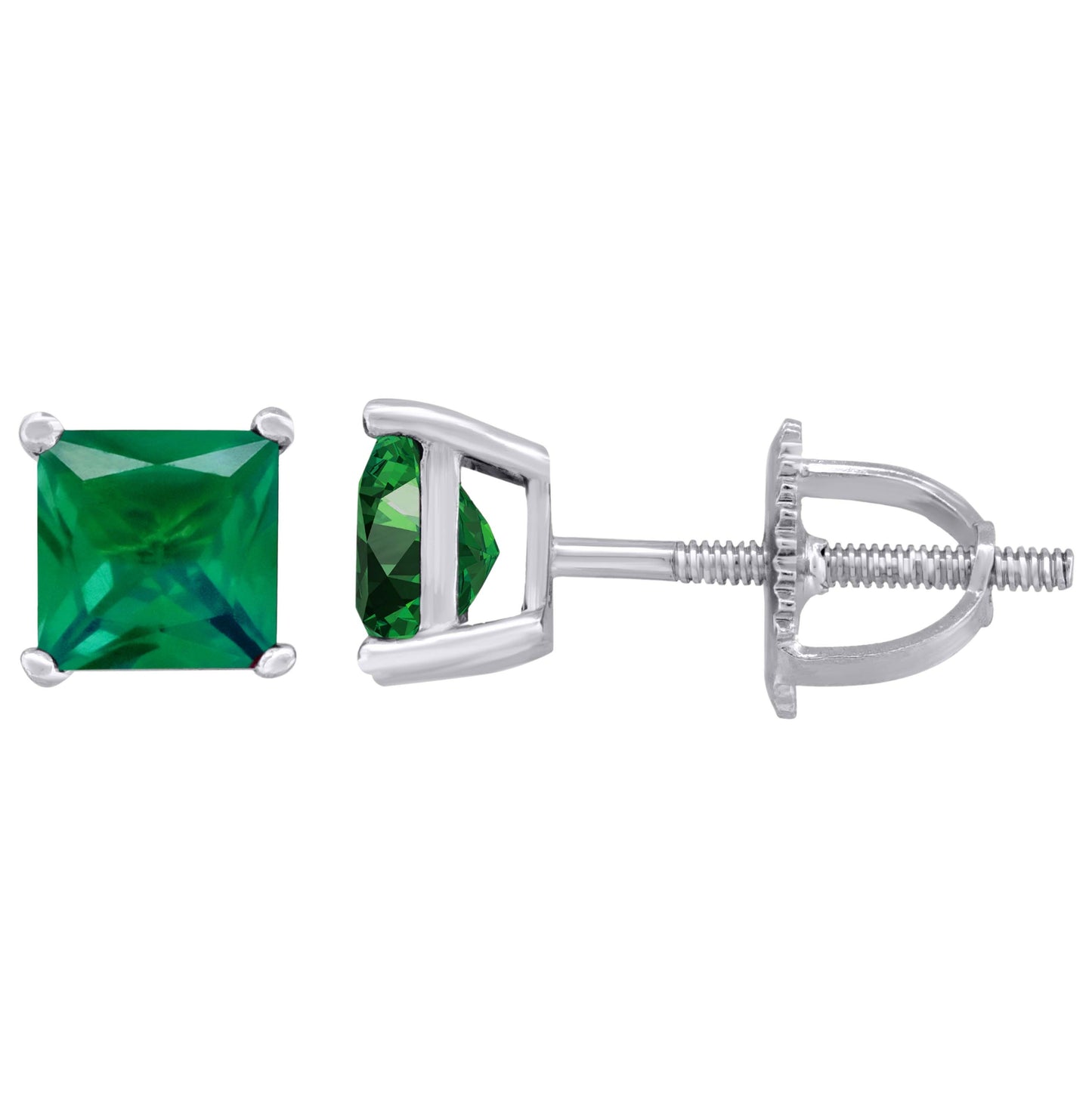 Sterling Silver Womens Princess Cut Cubic Zirconia 5mm Square Classic Studs Earrings