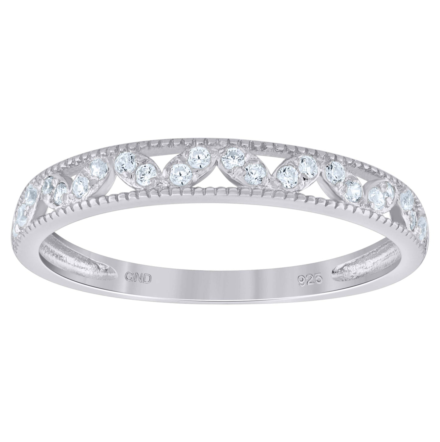 Sterling Silver Womens Cubic Zirconia Semi Eternity Stackable Bridal Anniversary Engagement Wedding Band Ring