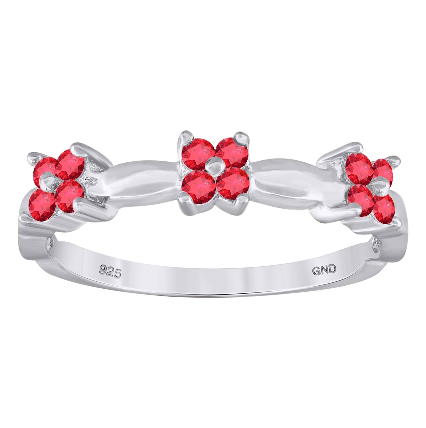 Sterling Silver Womens Red Cubic-Zirconia Flower Bridal Anniversary Wedding Engagement Band Ring