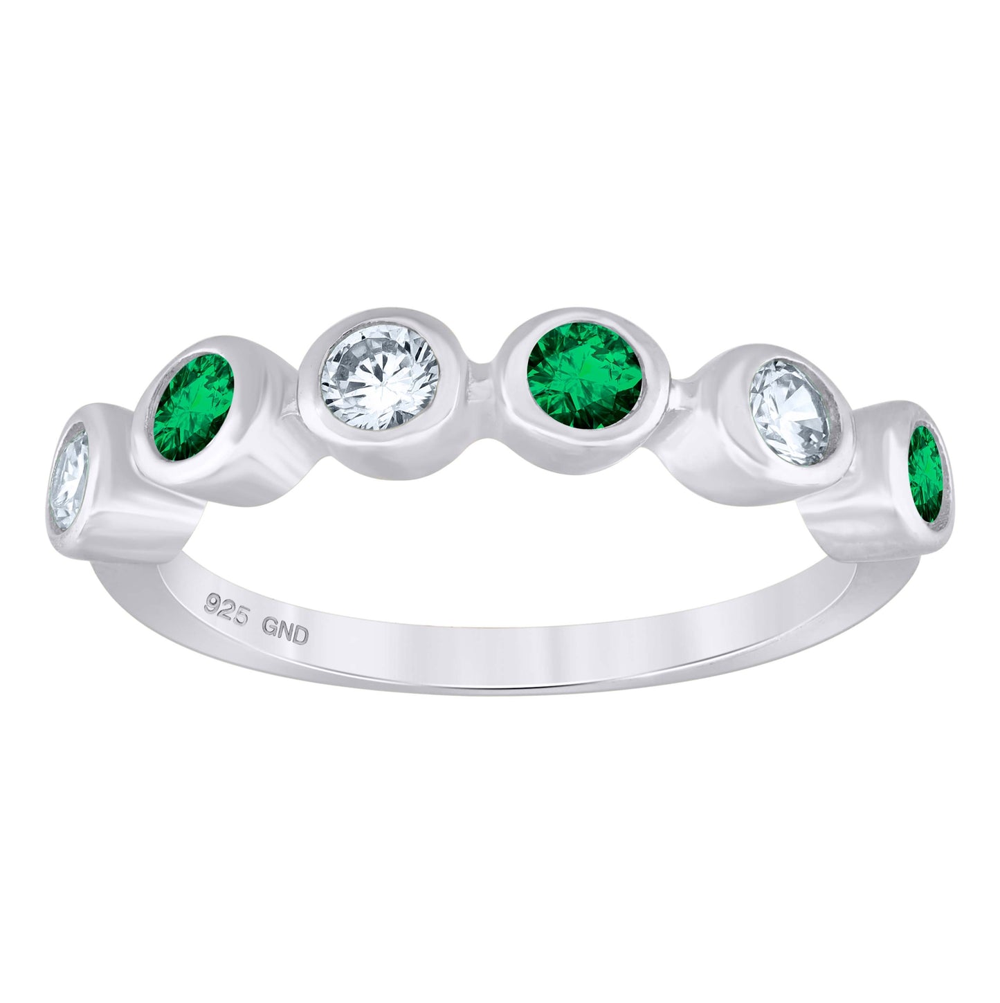 Sterling Silver Womens White Green Cubic-Zirconia Bridal Anniversary Wedding Engagement Band Ring