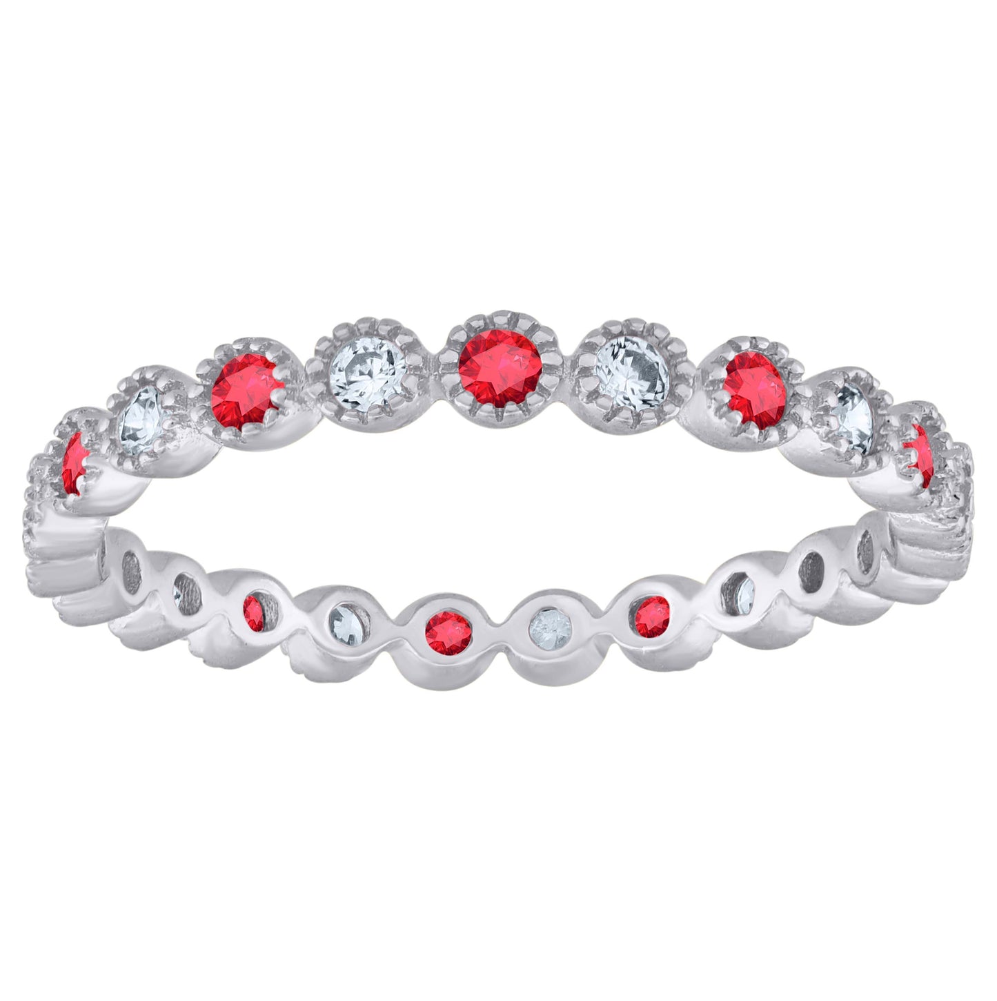 Sterling Silver Women's White Red Cubic-Zirconia Bridal Anniversary Wedding Engagement Band Ring