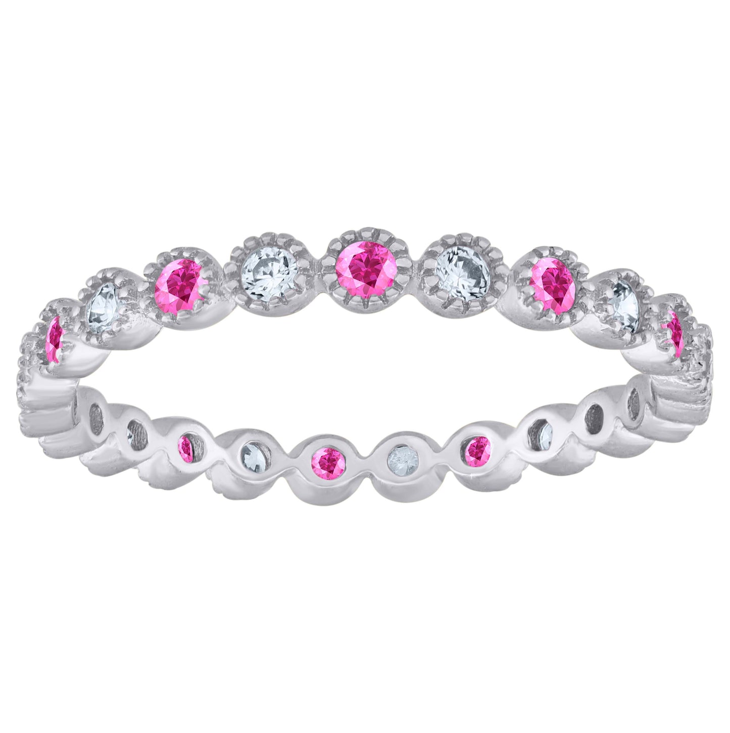 Sterling Silver Women's White Pink Cubic-Zirconia Bridal Anniversary Wedding Engagement Band Ring