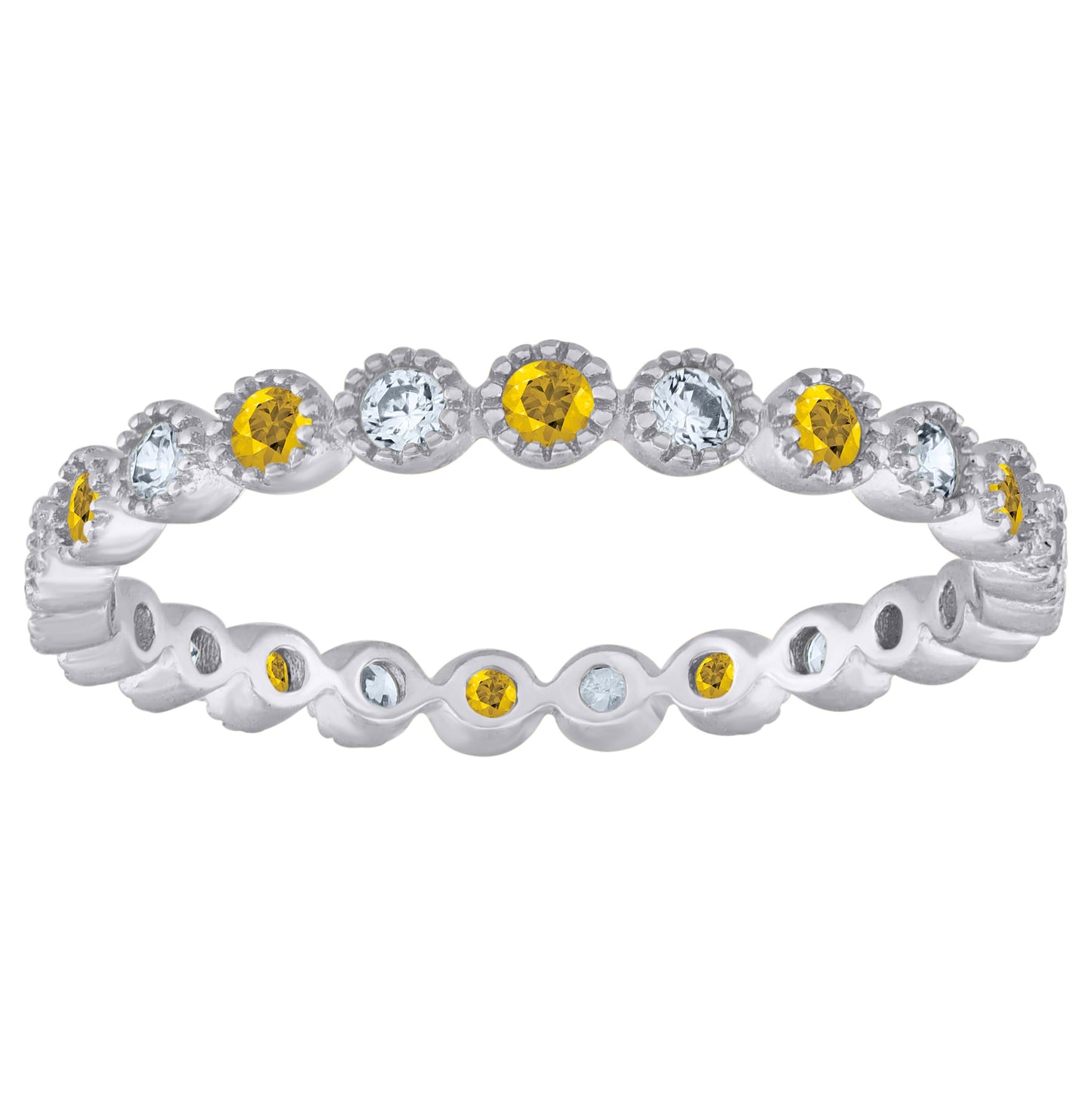 Sterling Silver Womens White Yellow Cubic-Zirconia Bridal Anniversary Wedding Engagement Band Ring