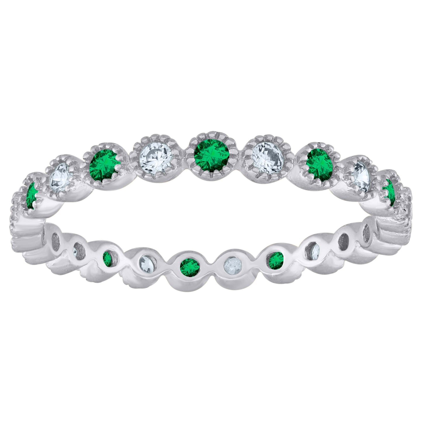 Sterling Silver Womens White Green Cubic-Zirconia Ring Size 7