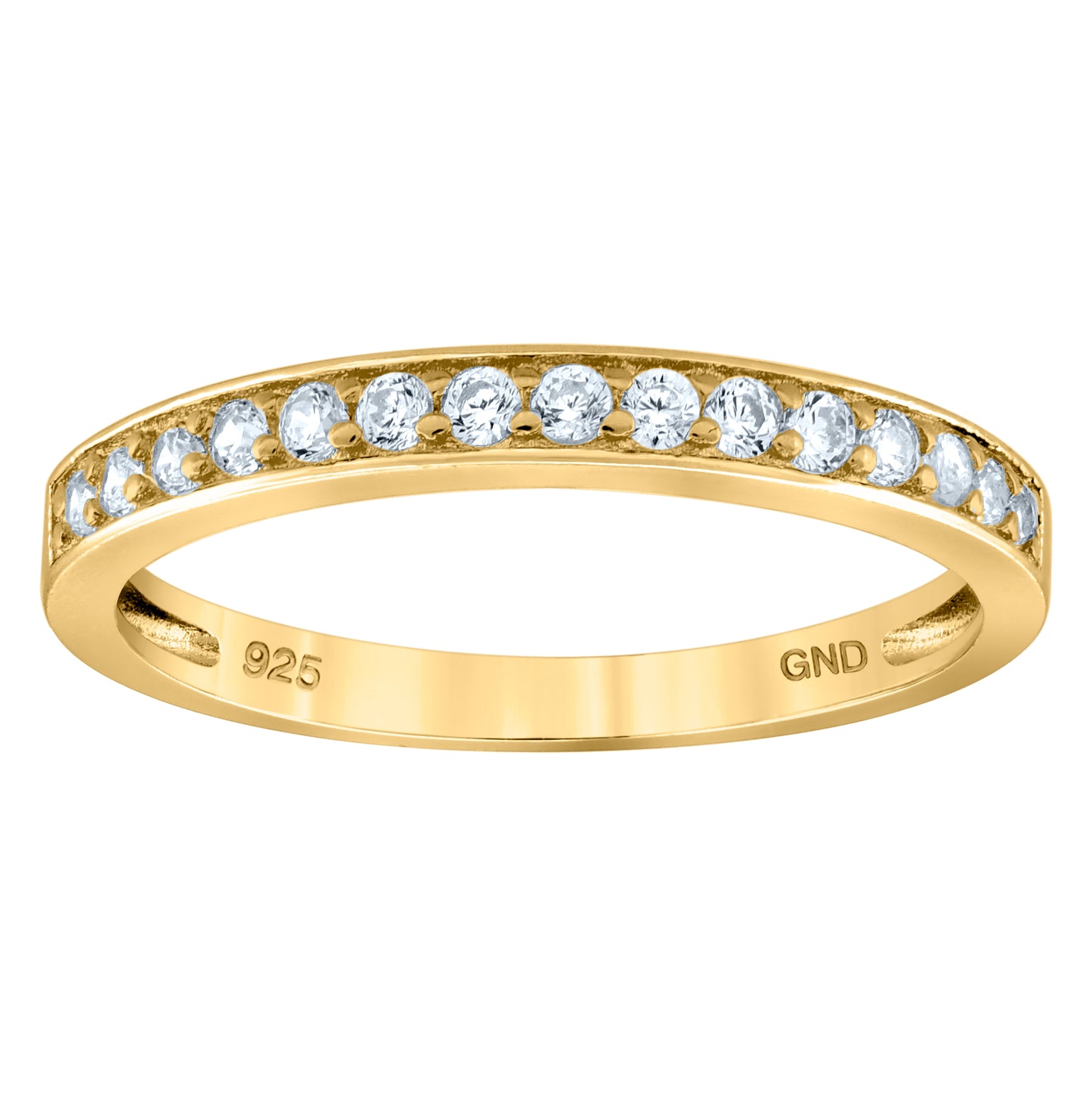 Sterling Silver Yellow-Tone Womens Cubic Zirconia Semi Eternity Stackable Bridal Anniversary Engagement Wedding Band Ring