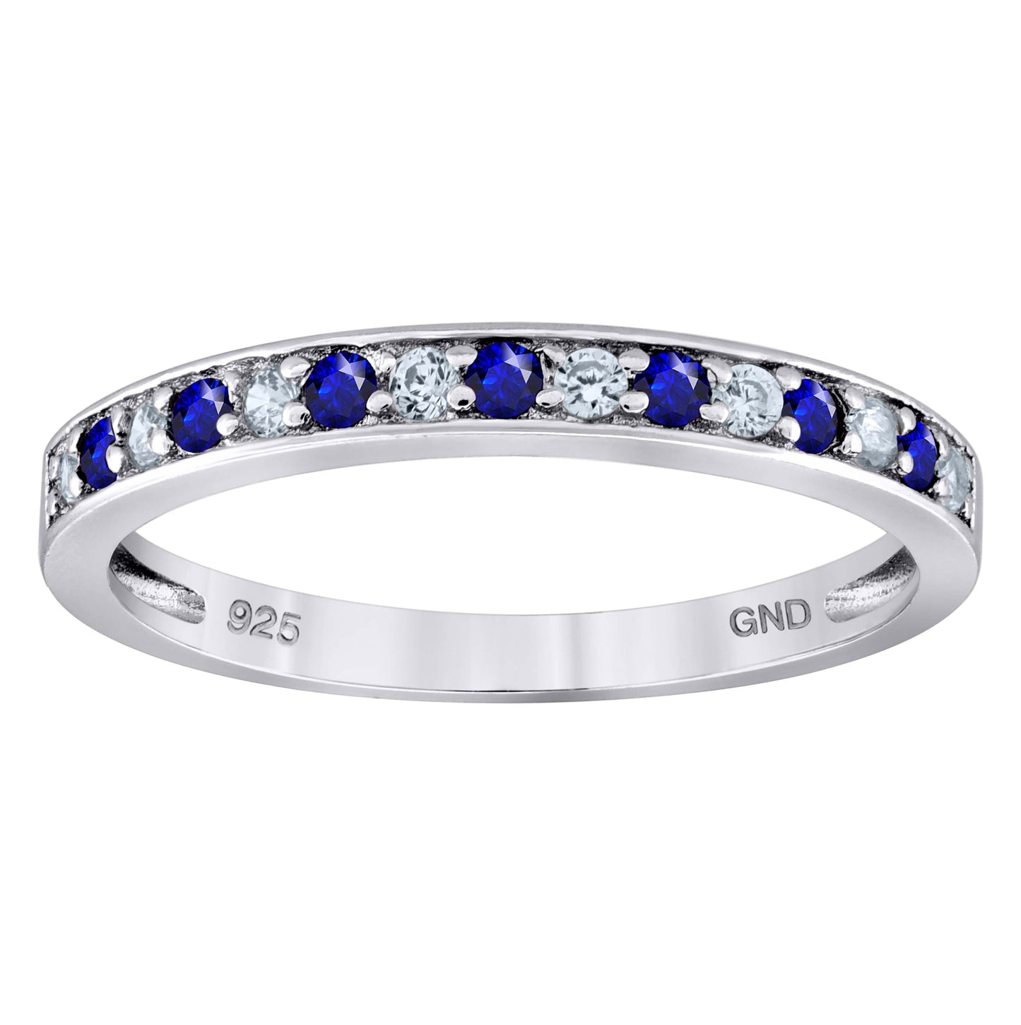 Sterling Silver Womens White Royal Blue Cubic Zirconia Semi Eternity Stackable Bridal Anniversary Engagement Wedding Band Ring