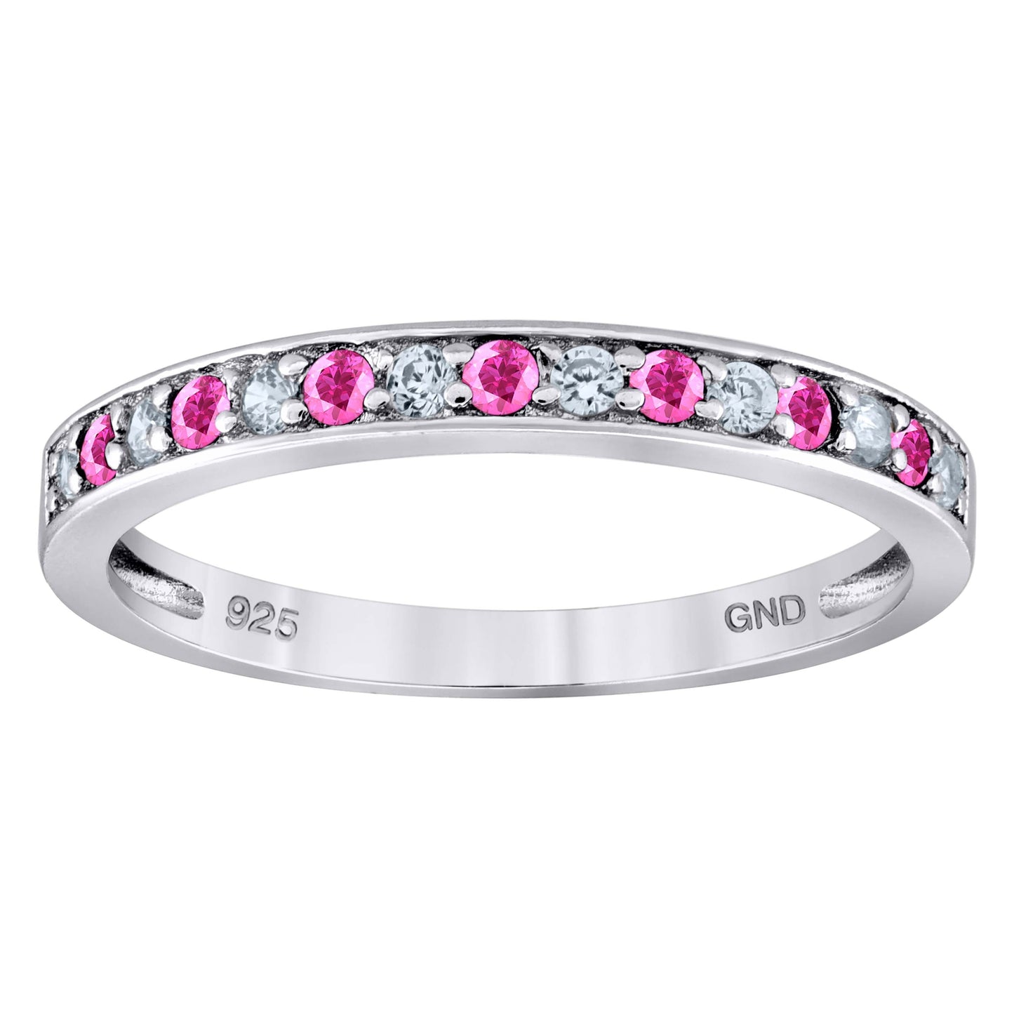 Sterling Silver Womens White Pink Cubic Zirconia Semi Eternity Stackable Bridal Anniversary Engagement Wedding Band Ring