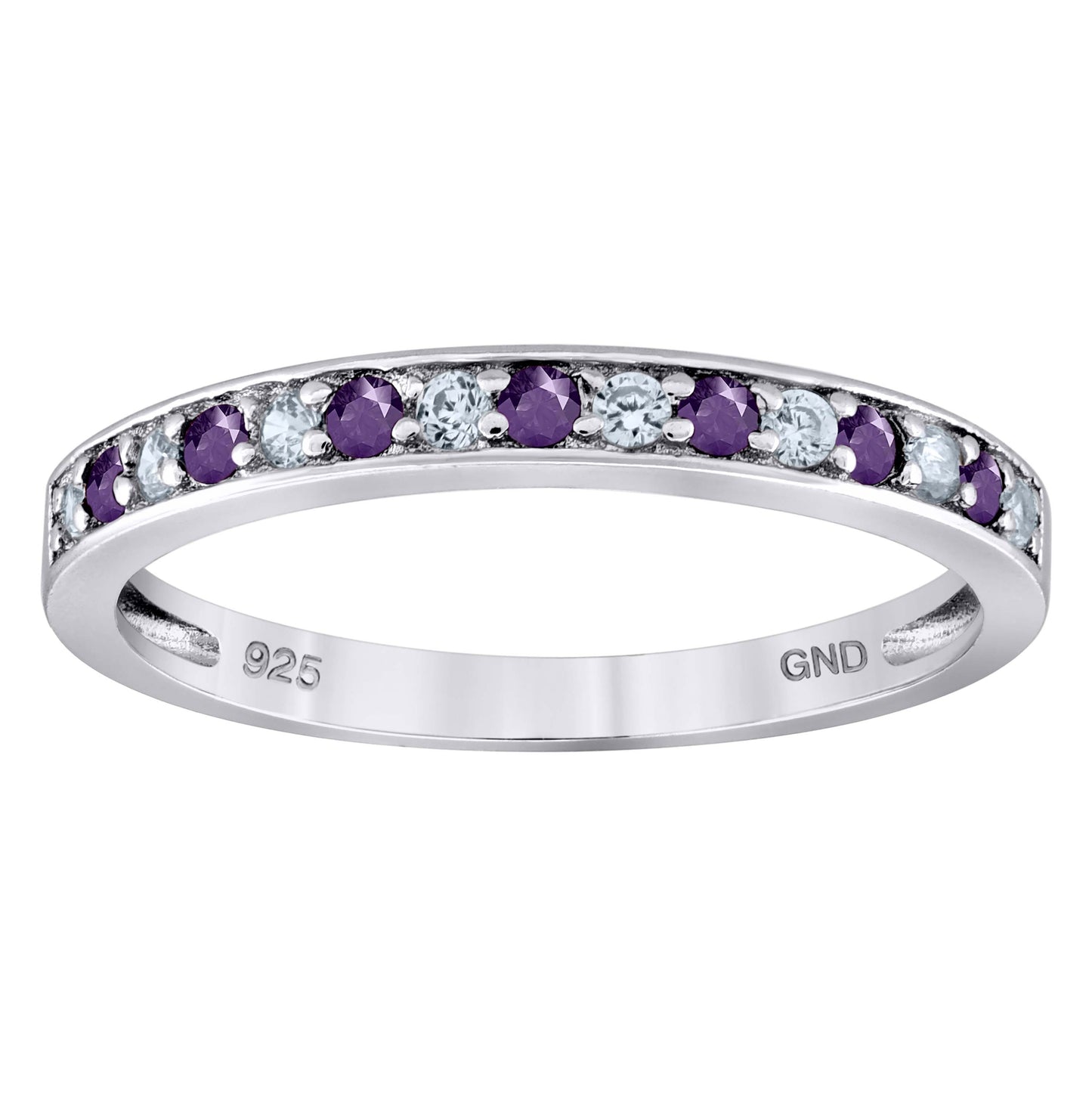 Sterling Silver Womens White Purple Cubic Zirconia Semi Eternity Stackable Bridal Anniversary Engagement Wedding Band Ring