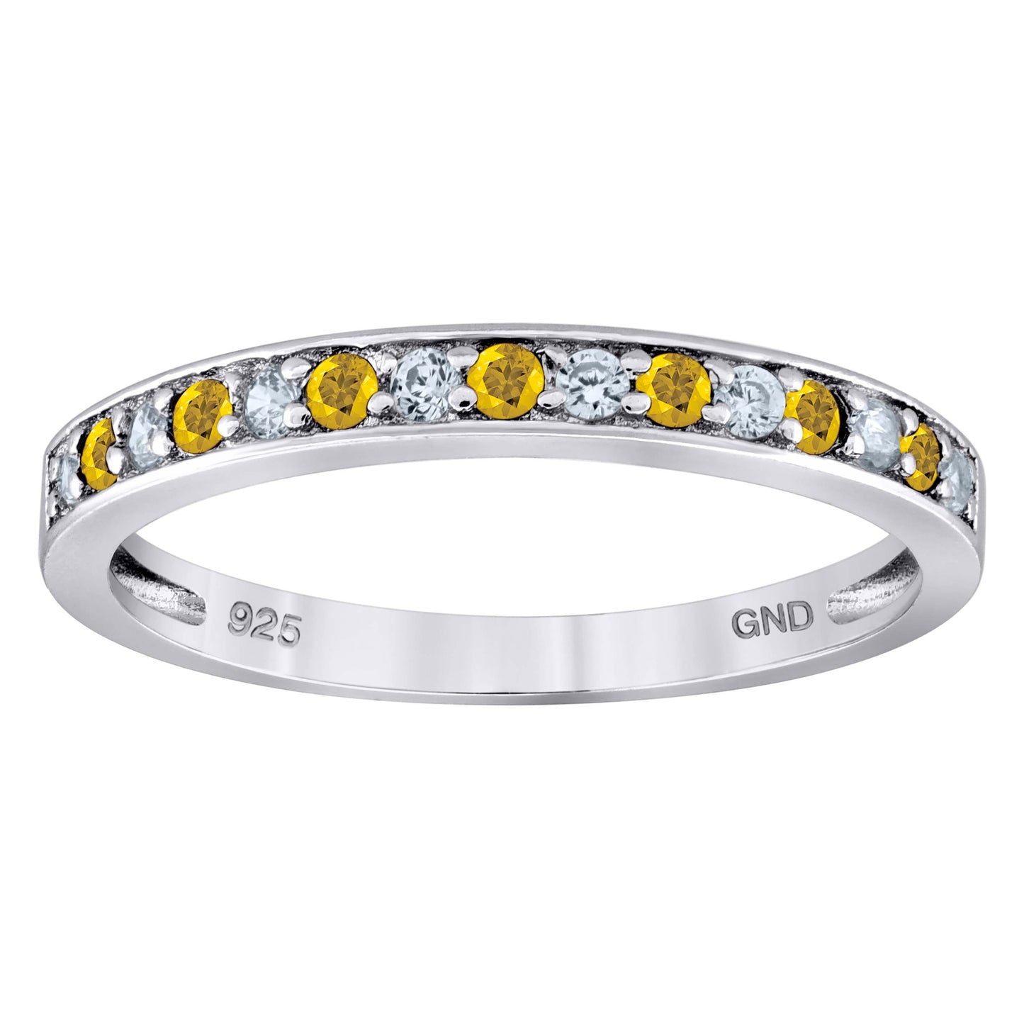 Sterling Silver Womens White Yellow Cubic Zirconia Semi Eternity Stackable Bridal Anniversary Engagement Wedding Band Ring