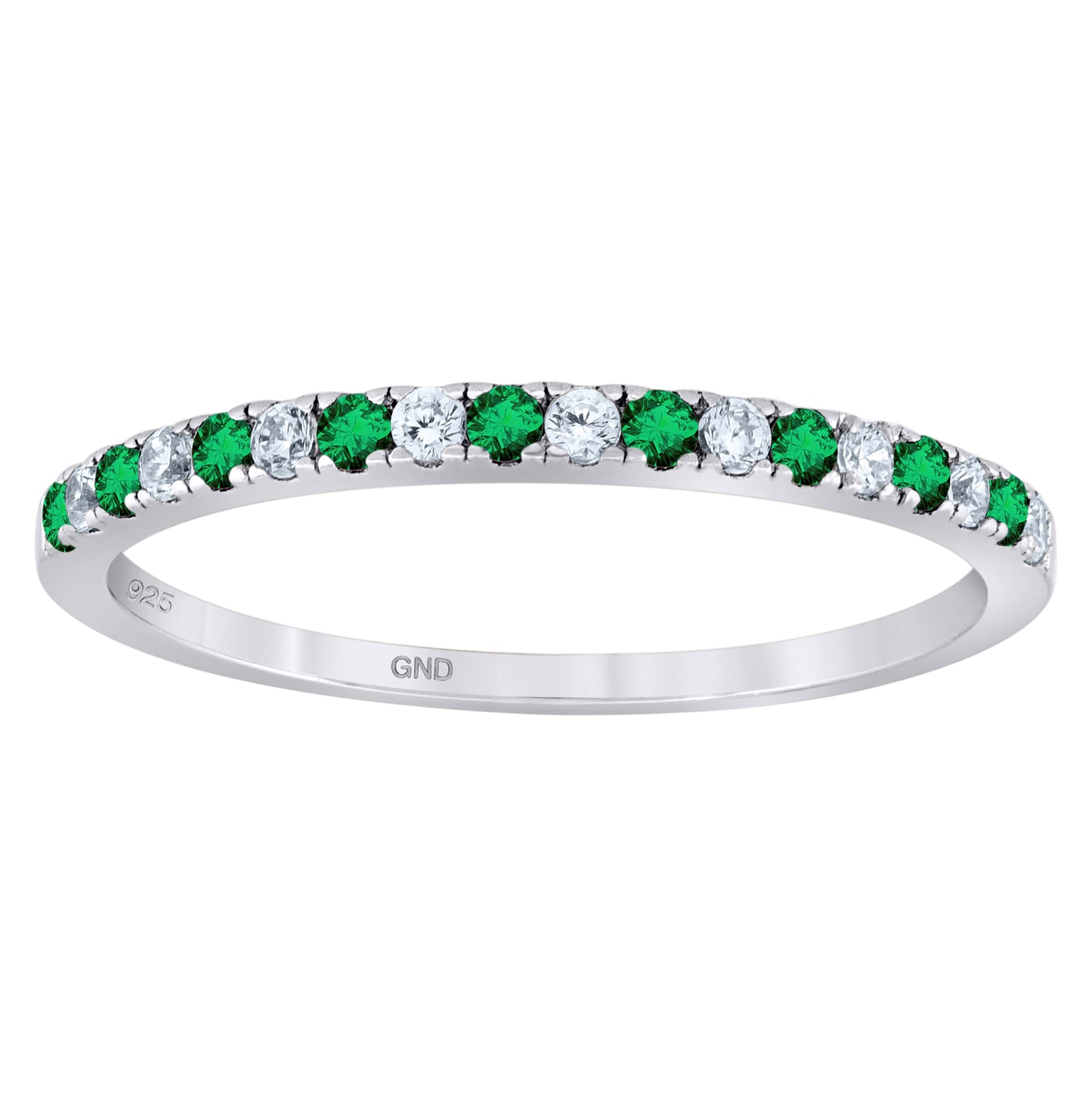 Sterling Silver Womens Green Cubic-Zirconia Eternity Bridal Anniversary Wedding Engagement Band Ring Sizes 6 To 8