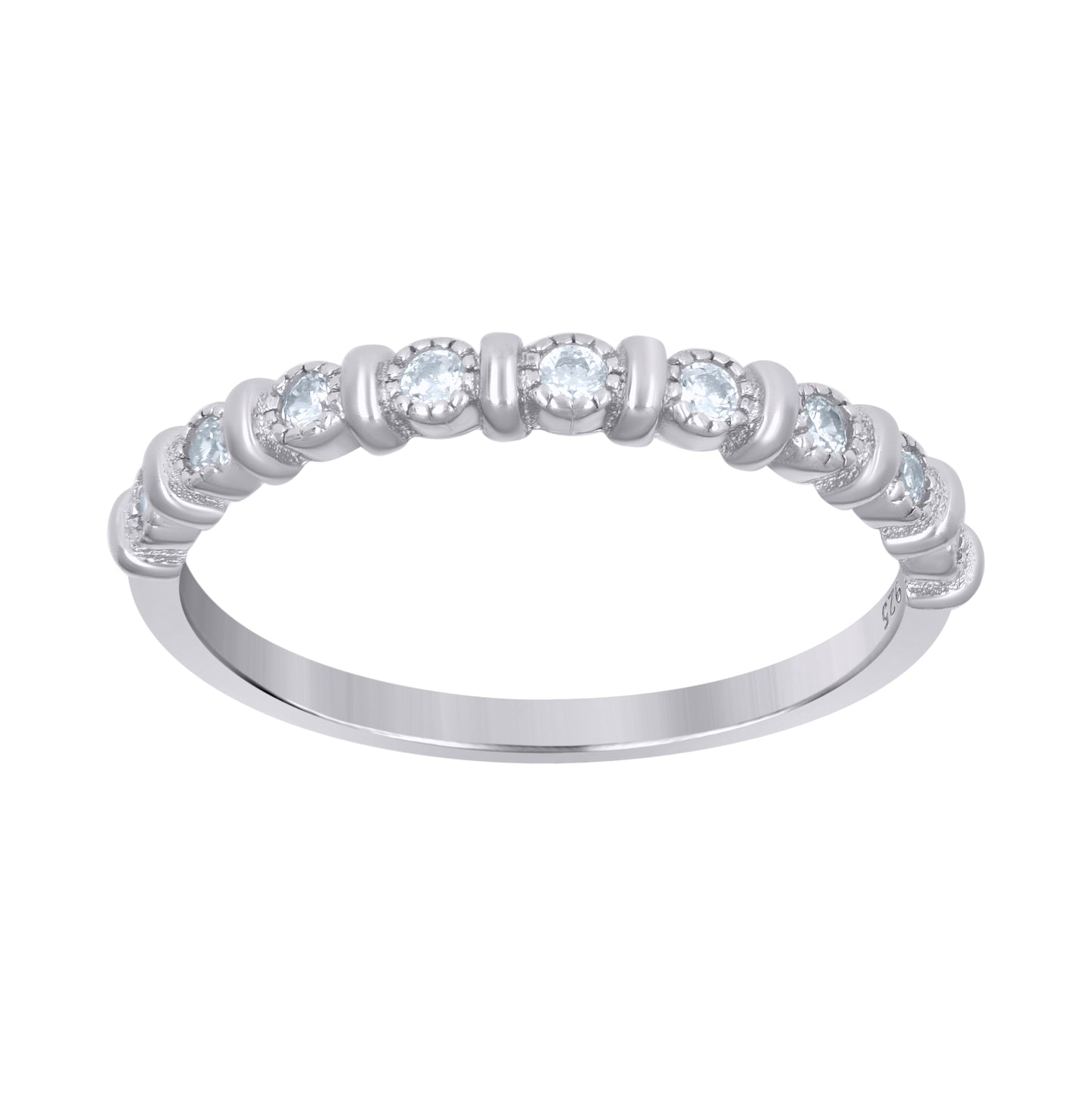 Sterling Silver Women's Cubic Zirconia Semi-Eternity Bridal Anniversary Engagement Wedding Band Ring