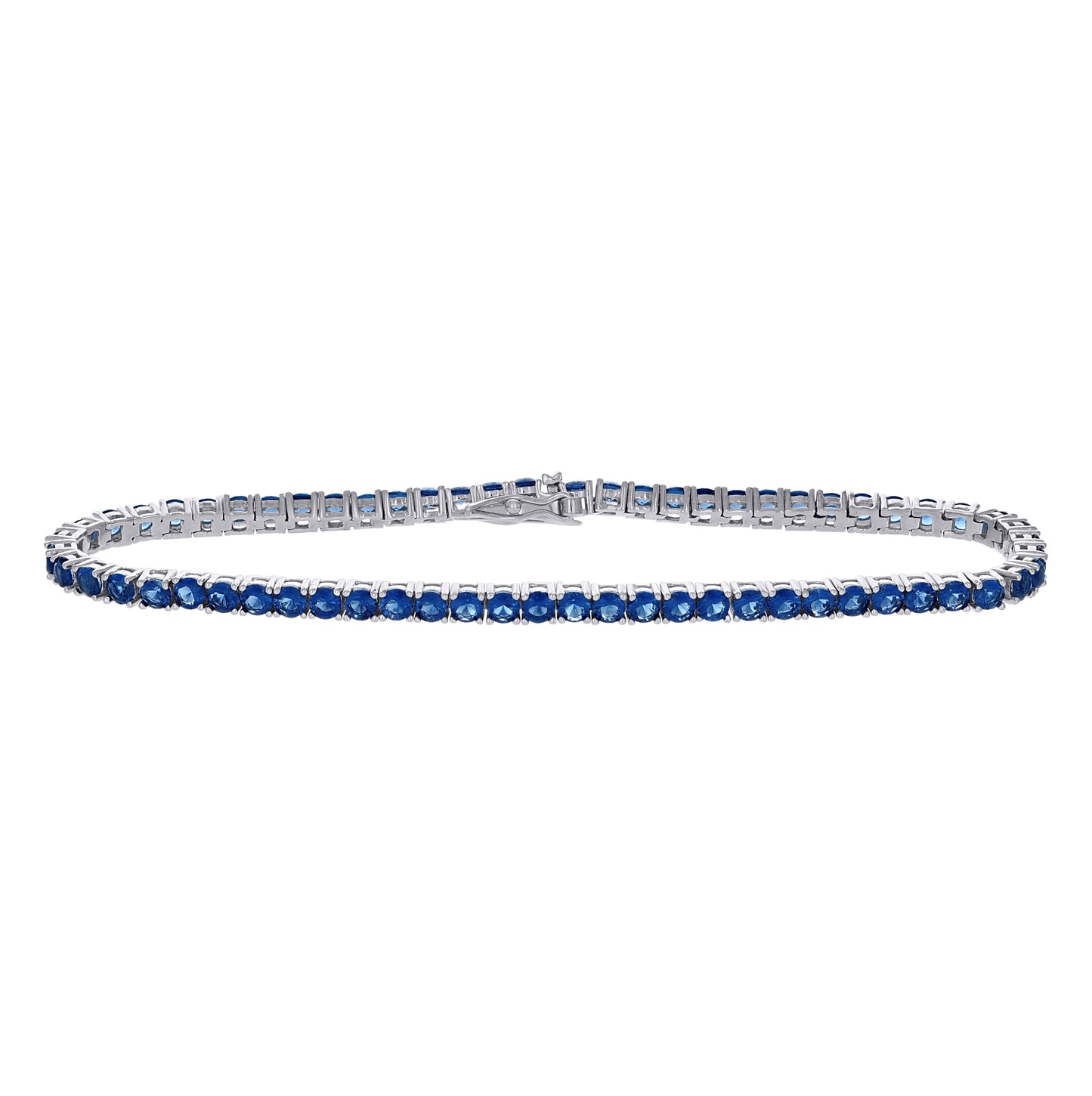 Sterling Silver Womens Blue Cubic-Zirconia Tennis Bracelet 8 Inches