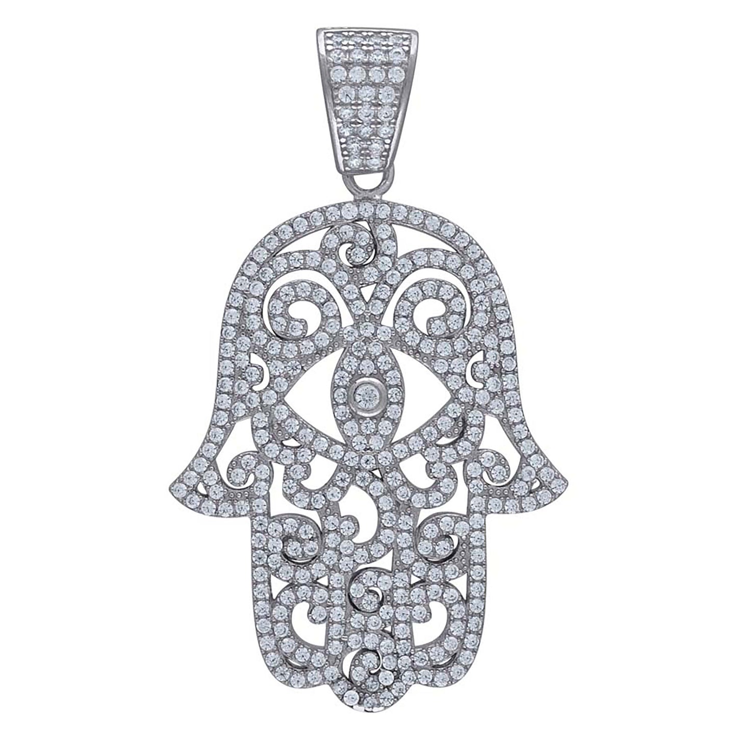 Sterling Silver Unisex Cubic Zirconia Religious Hamsa Charm Pendant
