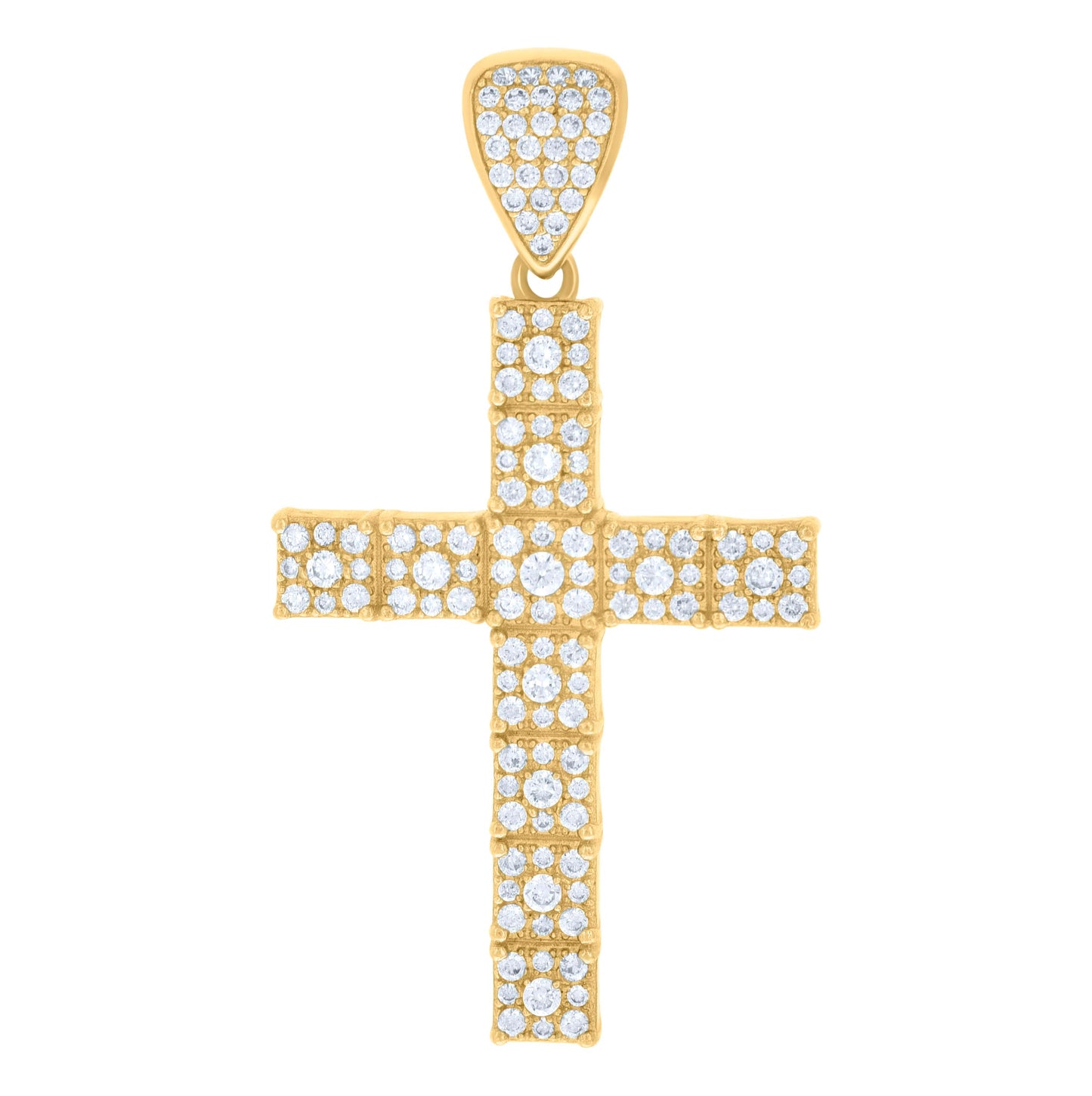 10K Yellow Gold Mens Women Cubic Zirconia Cross Religious Charm Pendant