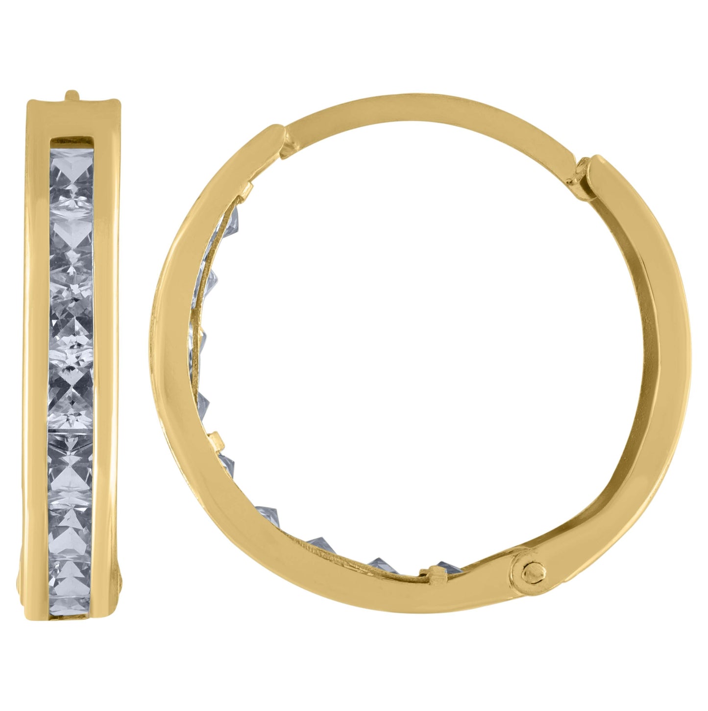 10K Yellow Gold Womens Princess-Cut Cubic Zirconia Huggie Hoop Earrings