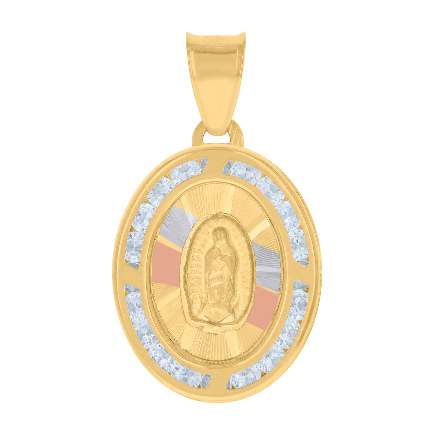 10K Yellow Gold Unisex Cubic Zirconia Cubic-Zirconia Lady Of Guadalupe Religious Oval Medal Charm Pendant