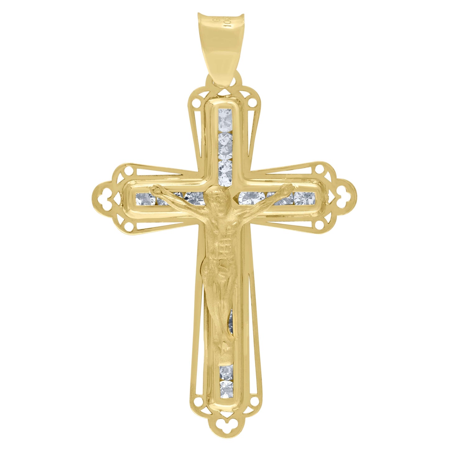 10K Yellow Gold Unisex Cubic Zirconia Cubic-Zirconia Crucifix Cross Religious Charm Pendant