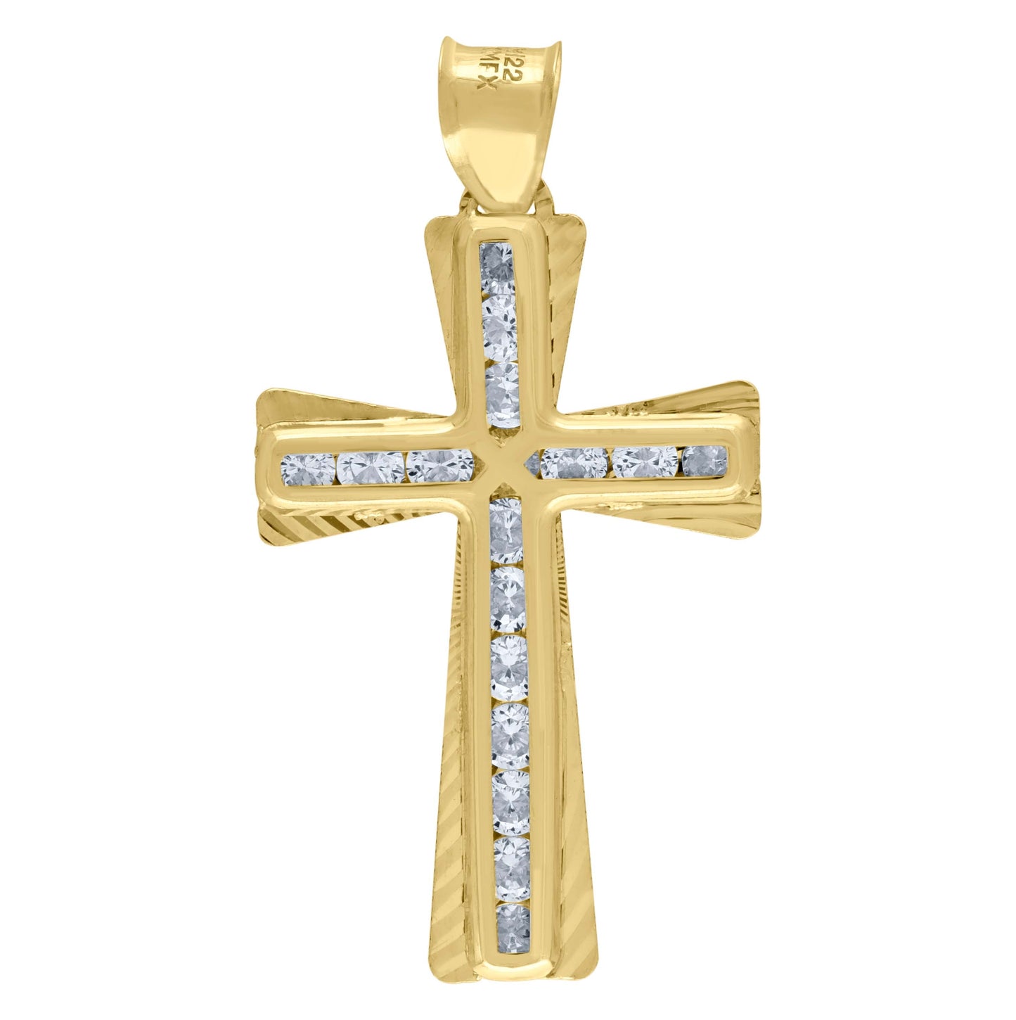 10K Yellow Gold Unisex Cubic-Zirconia Religious Cross Charm Pendant