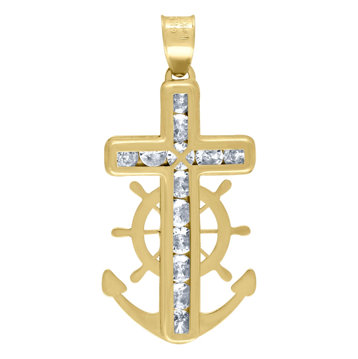 10K Yellow Gold Unisex Cubic Zirconia Cubic-Zirconia Mariner Cross Religious Charm Pendant