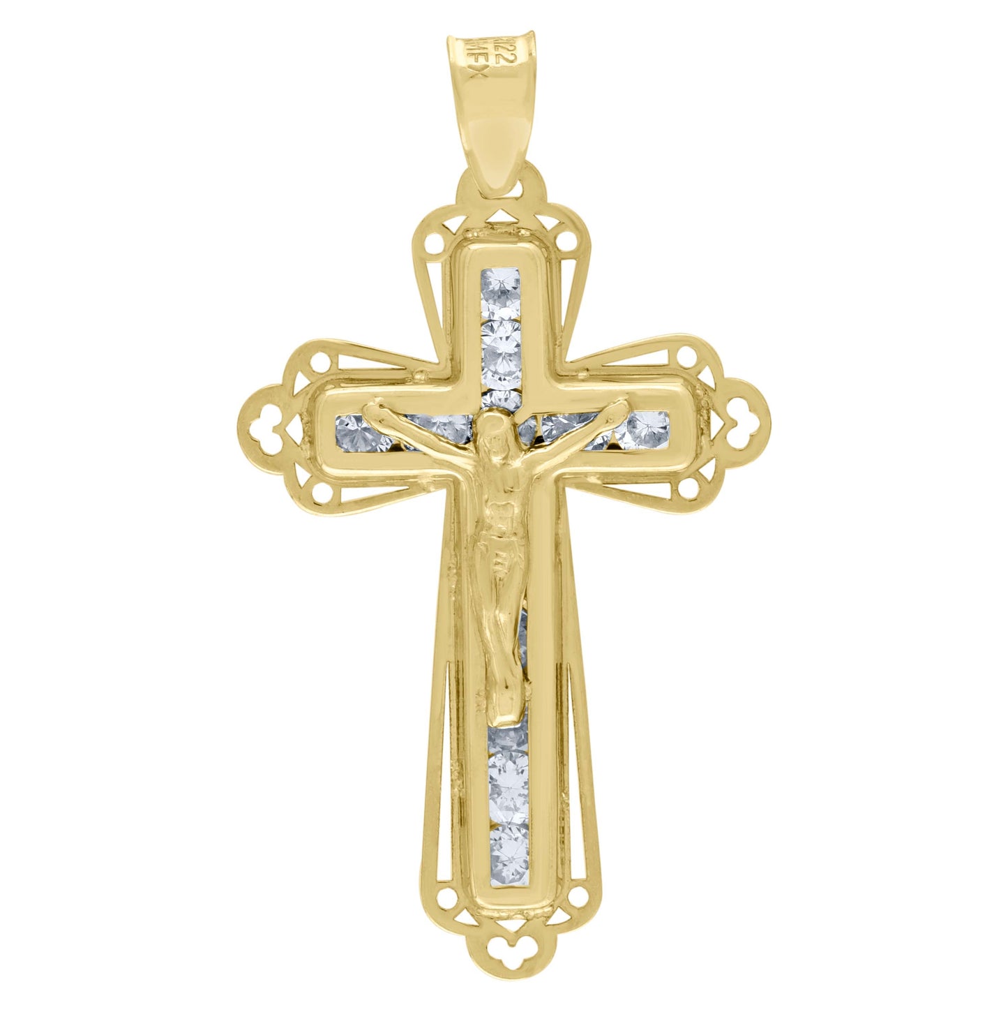 10K Yellow Gold Unisex Cubic Zirconia Cubic-Zirconia Crucifix Cross Religious Charm Pendant