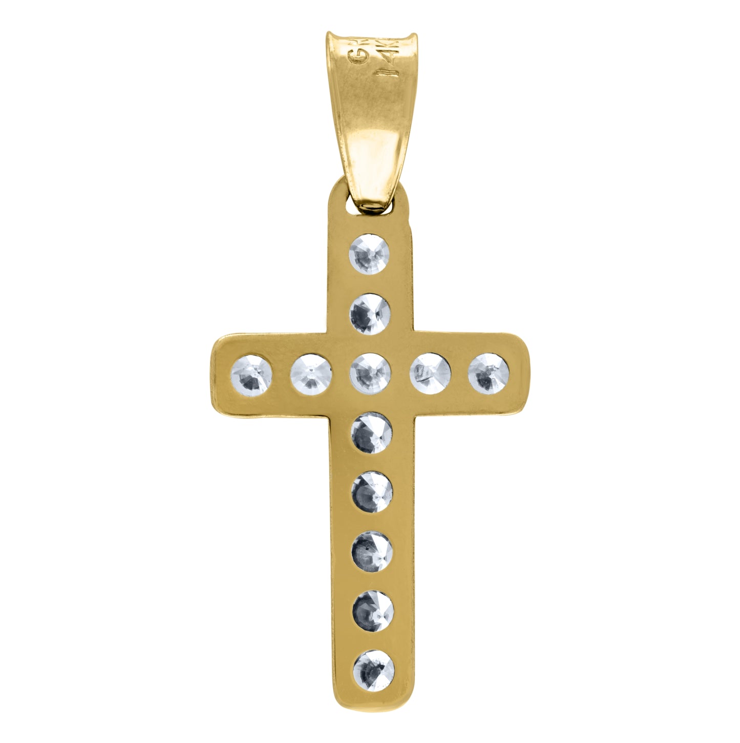14K Yellow Gold Unisex Cubic-Zirconia Cross Religious Charm Pendant