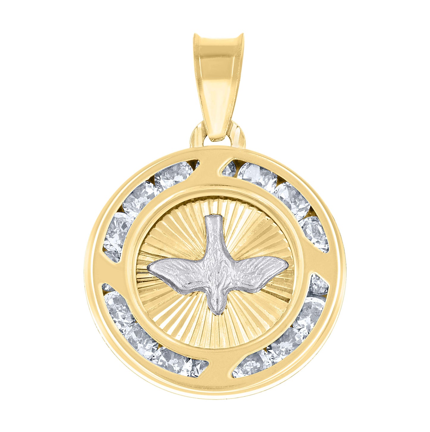 14K Yellow Gold Unisex Cubic-Zirconia Dove Peace Symbol Charm Pendant