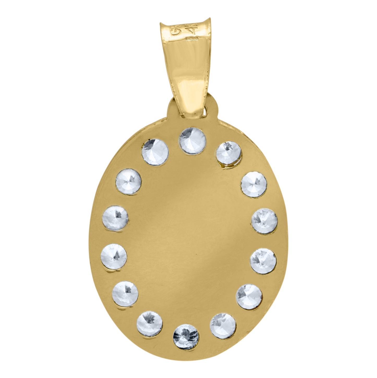 14K Tri-Color Gold Unisex Cubic-Zirconia Textured Religious Oval Jesus Medal Charm Pendant