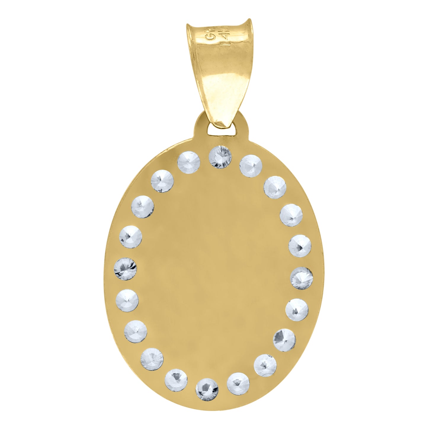 14K Tri-Color Gold Unisex Cubic-Zirconia Textured Religious Oval Jesus Medal Charm Pendant
