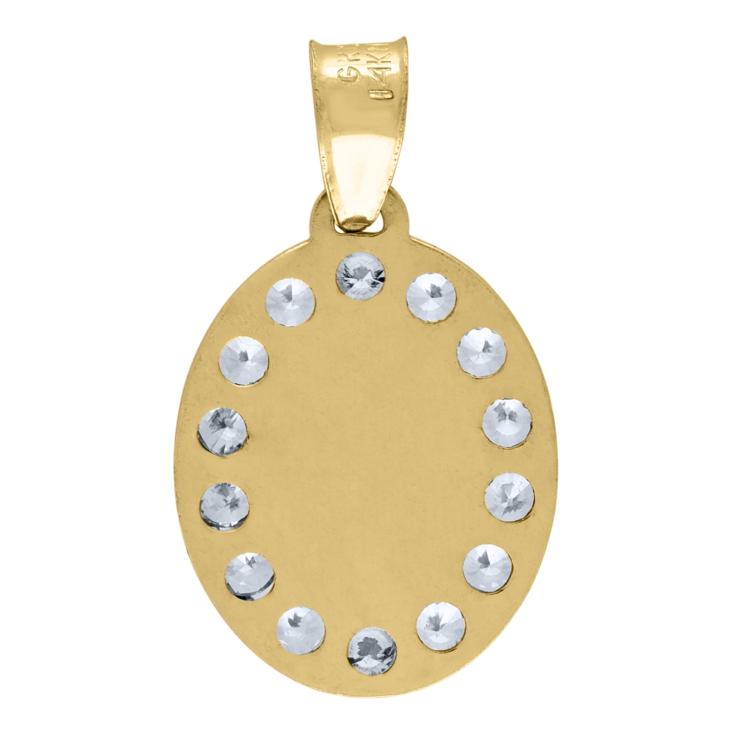 14K Tri-Color Gold Unisex Cubic-Zirconia Textured Lady Of Guadalupe Religious Oval Medal Charm Pendant