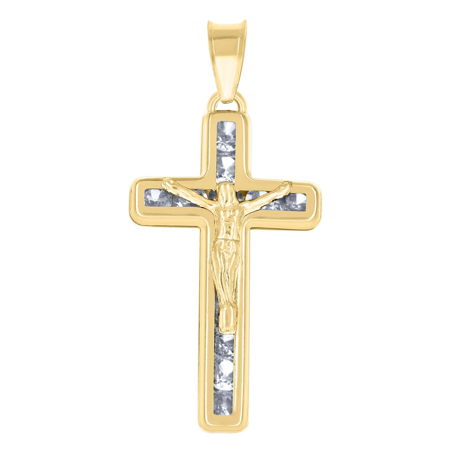 14K Yellow Gold Unisex Cubic-Zirconia Crucifix Cross Religious Charm Pendant