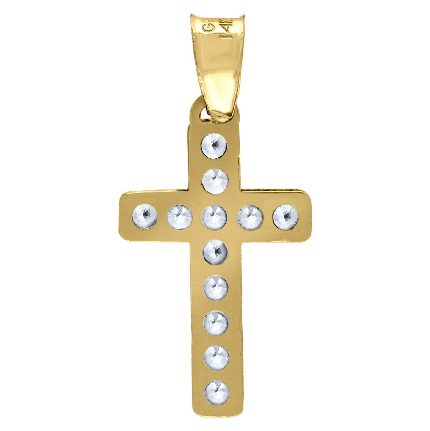 14K Yellow Gold Unisex Cubic-Zirconia Crucifix Cross Religious Charm Pendant