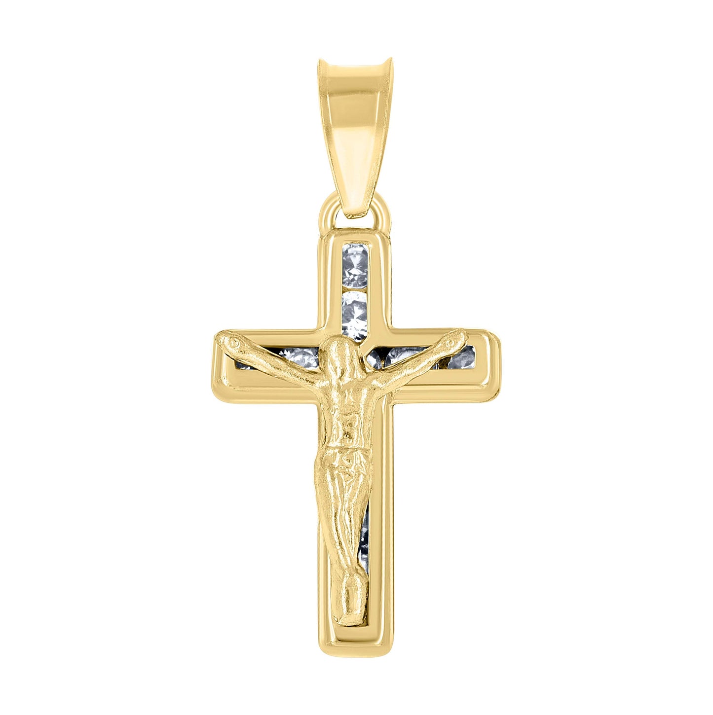 14K Yellow Gold Unisex Cubic-Zirconia Crucifix Cross Religious Charm Pendant