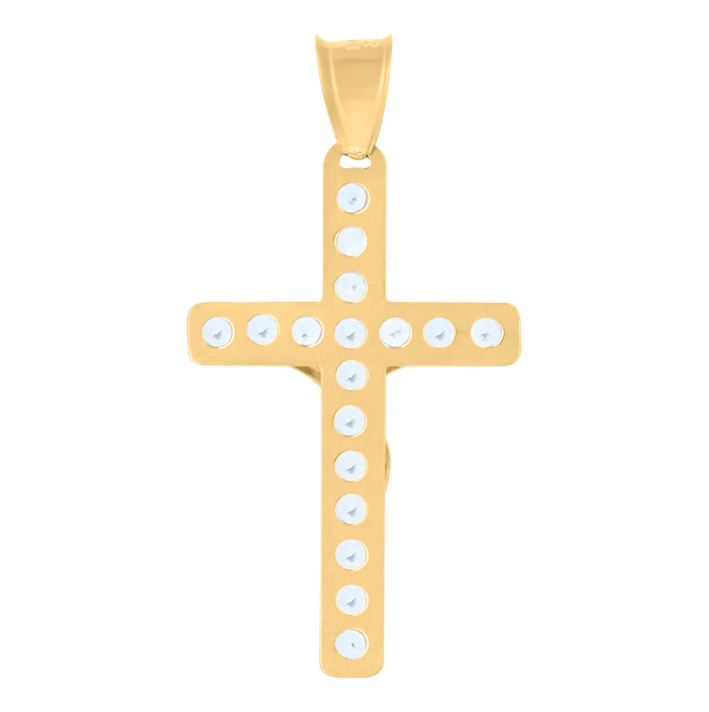 14K Yellow Gold Unisex Cubic-Zirconia Crucifix Cross Religious Charm Pendant