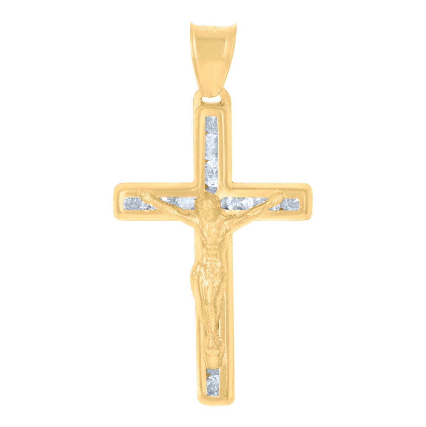 14K Yellow Gold Unisex Cubic-Zirconia Crucifix Cross Religious Charm Pendant