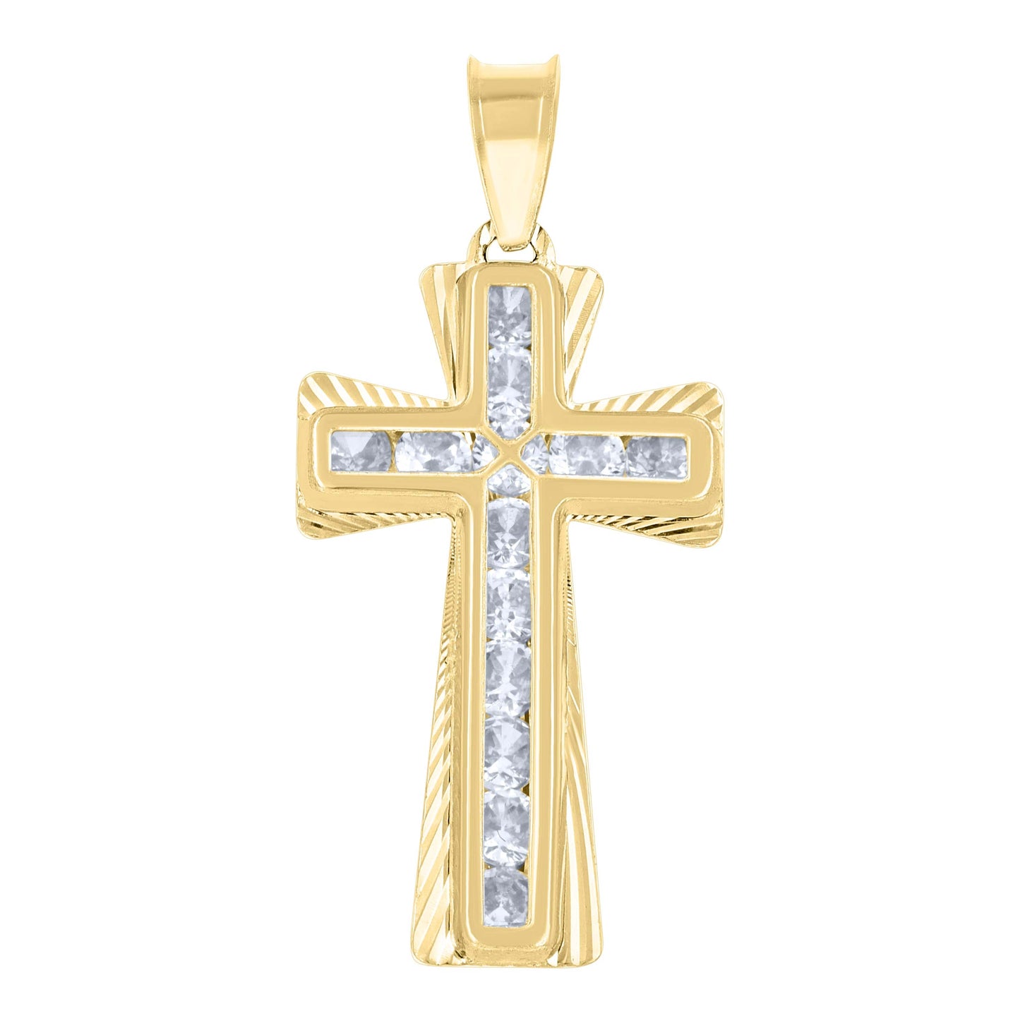 14K Yellow Gold Unisex Cubic-Zirconia Cross Religious Charm Pendant