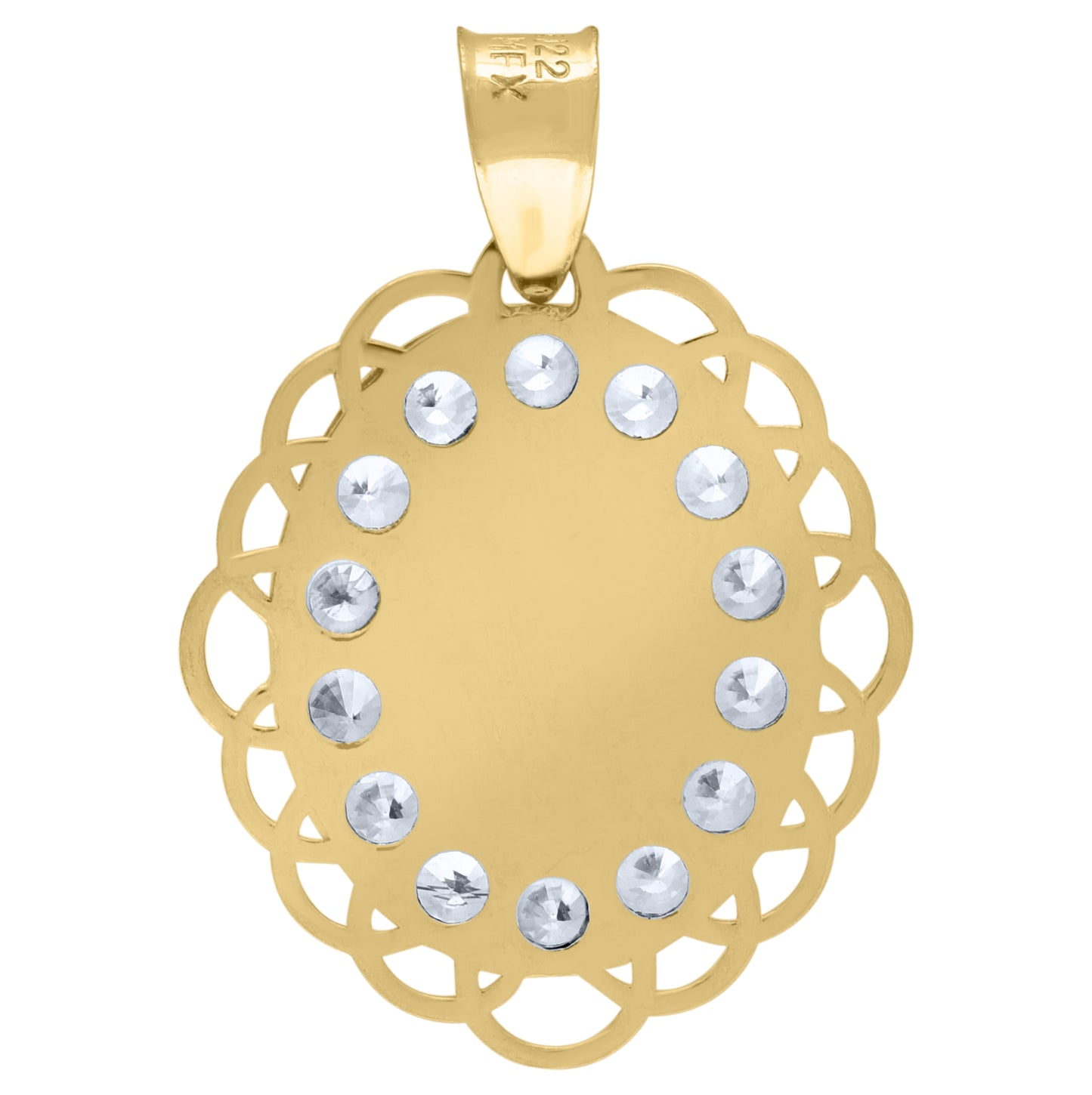 14K Yellow Gold Unisex Cubic-Zirconia Textured Lady Of Guadalupe Religious Oval Charm Pendant