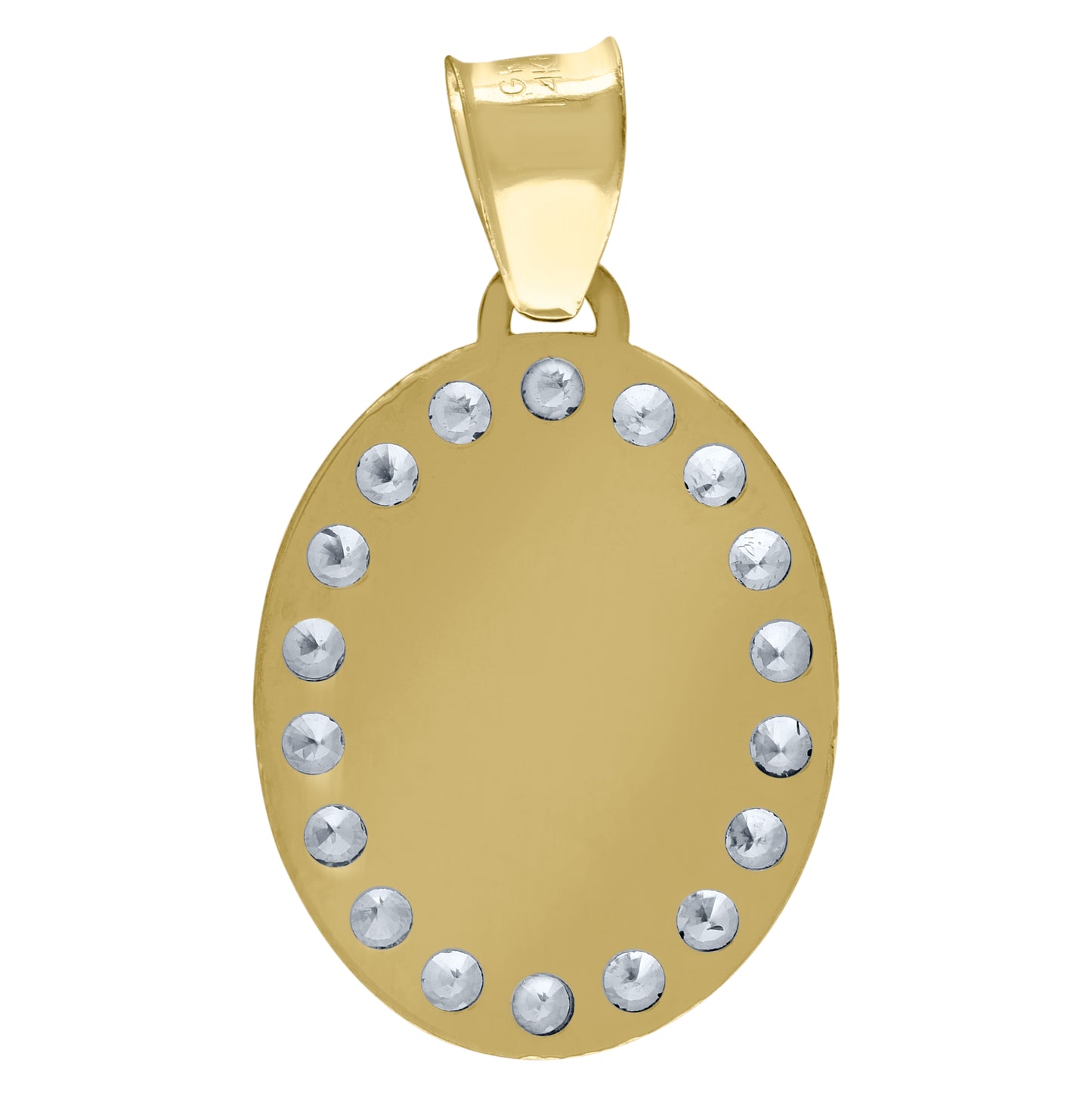 14K Yellow Gold Unisex Cubic-Zirconia Textured Lady Of Guadalupe Religious Oval Charm Pendant